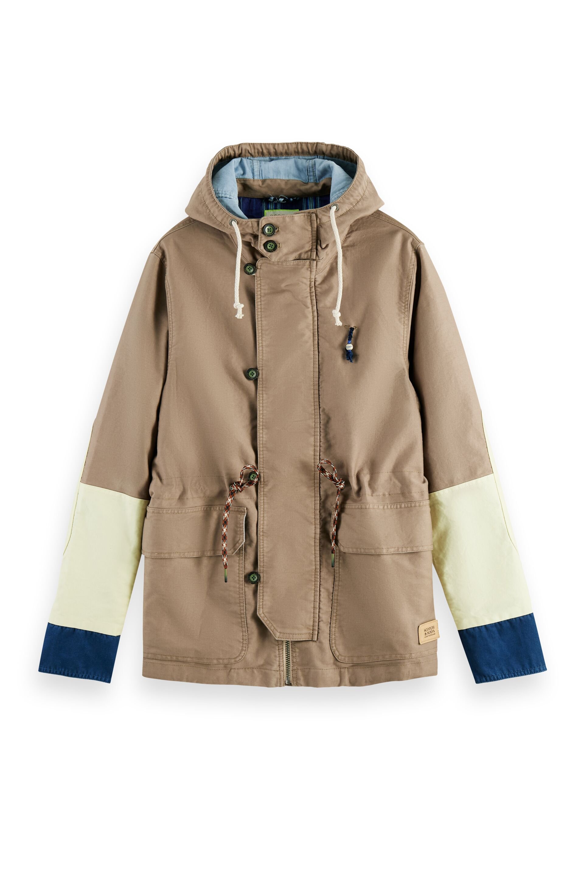 WASHED HOODED COLOUR BLOCK JACKET IN ORGANIC COTTON COMBO A by Scotch & Soda