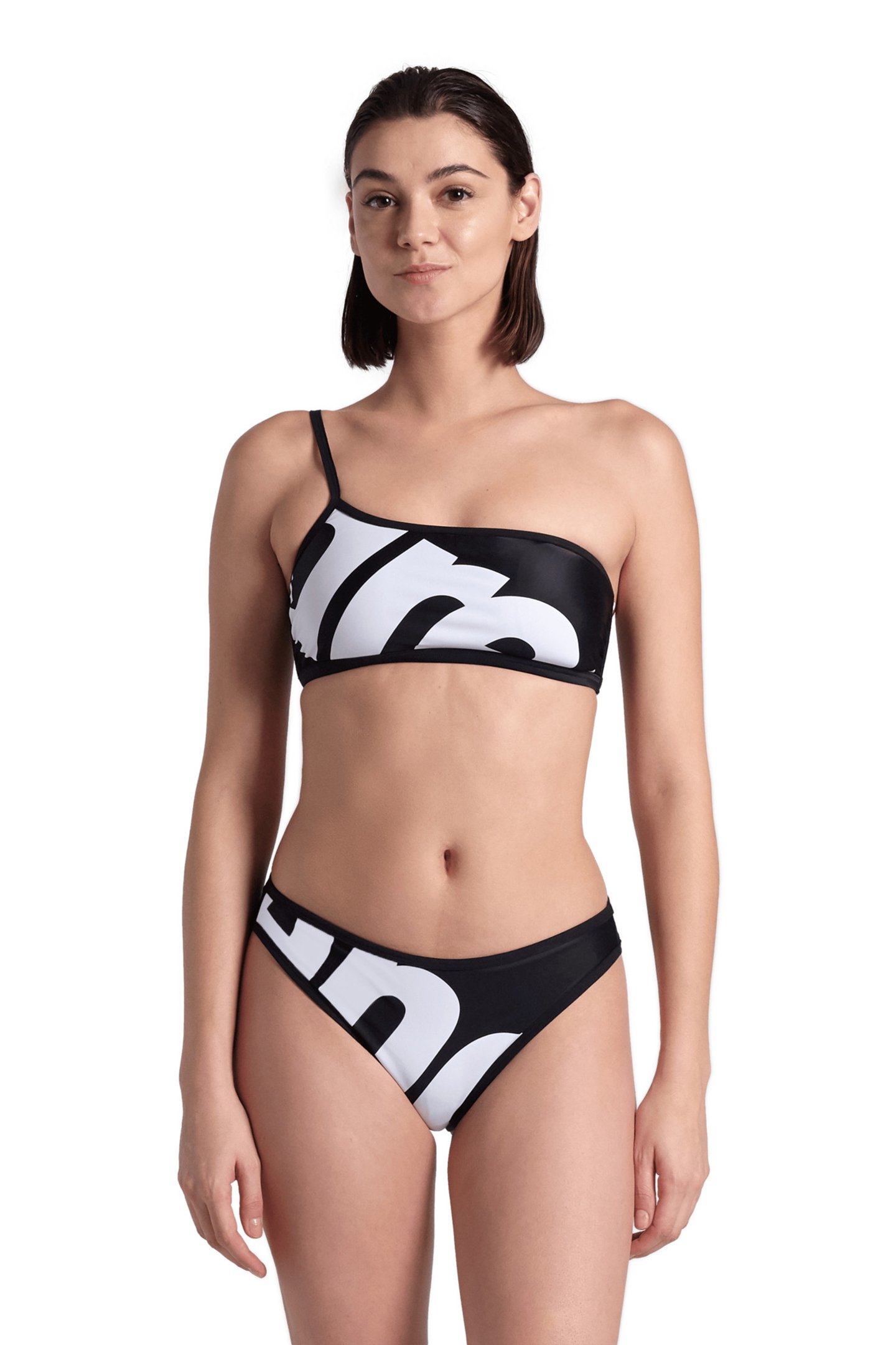 WOMEN'S ARENA LOGO SINGLE SHOULDER BIKIN WHITE MULTI-BLACK-B by Arena