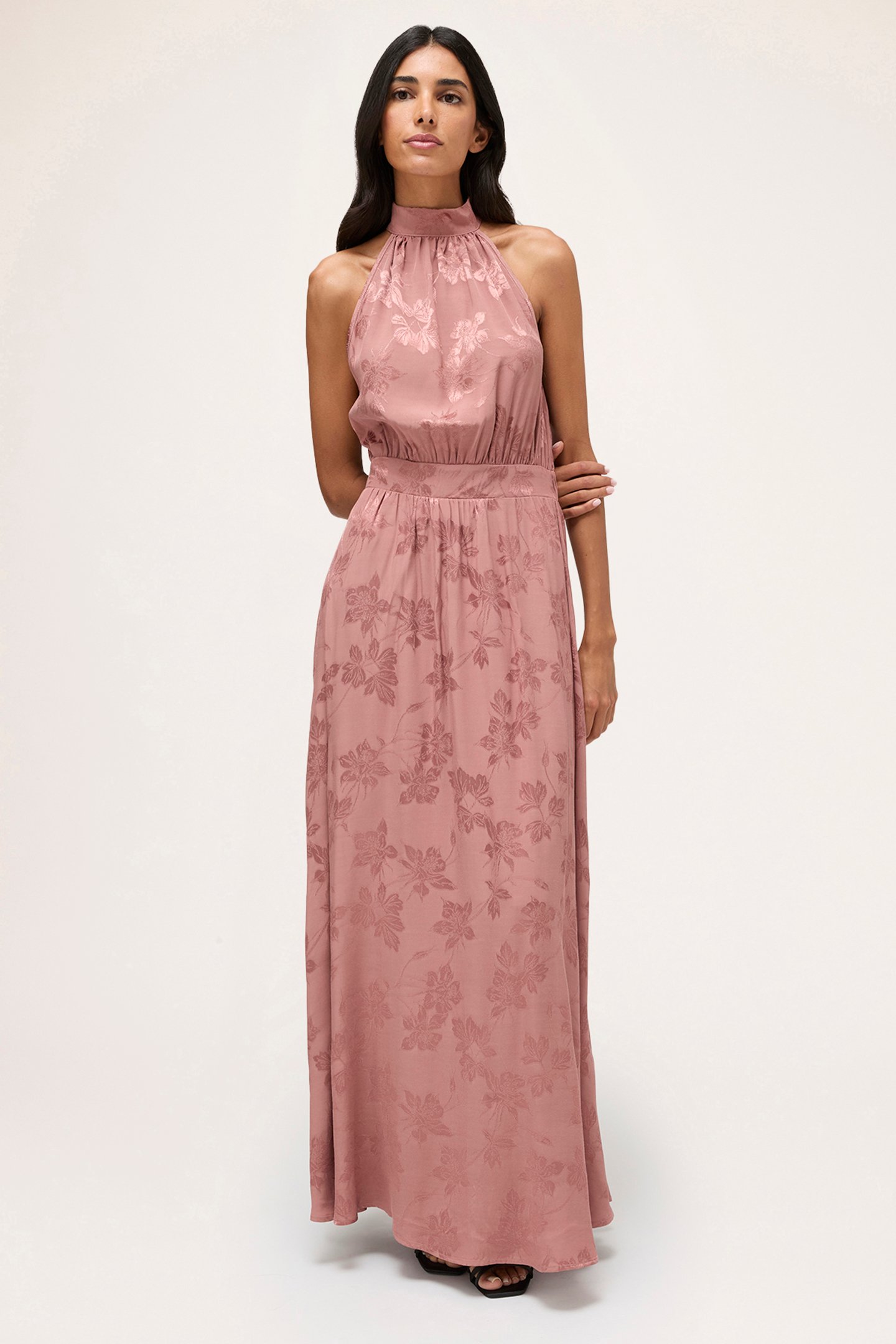 JACQUARD SATIN LONG HALTERNECK DRESS PINK by Motivi