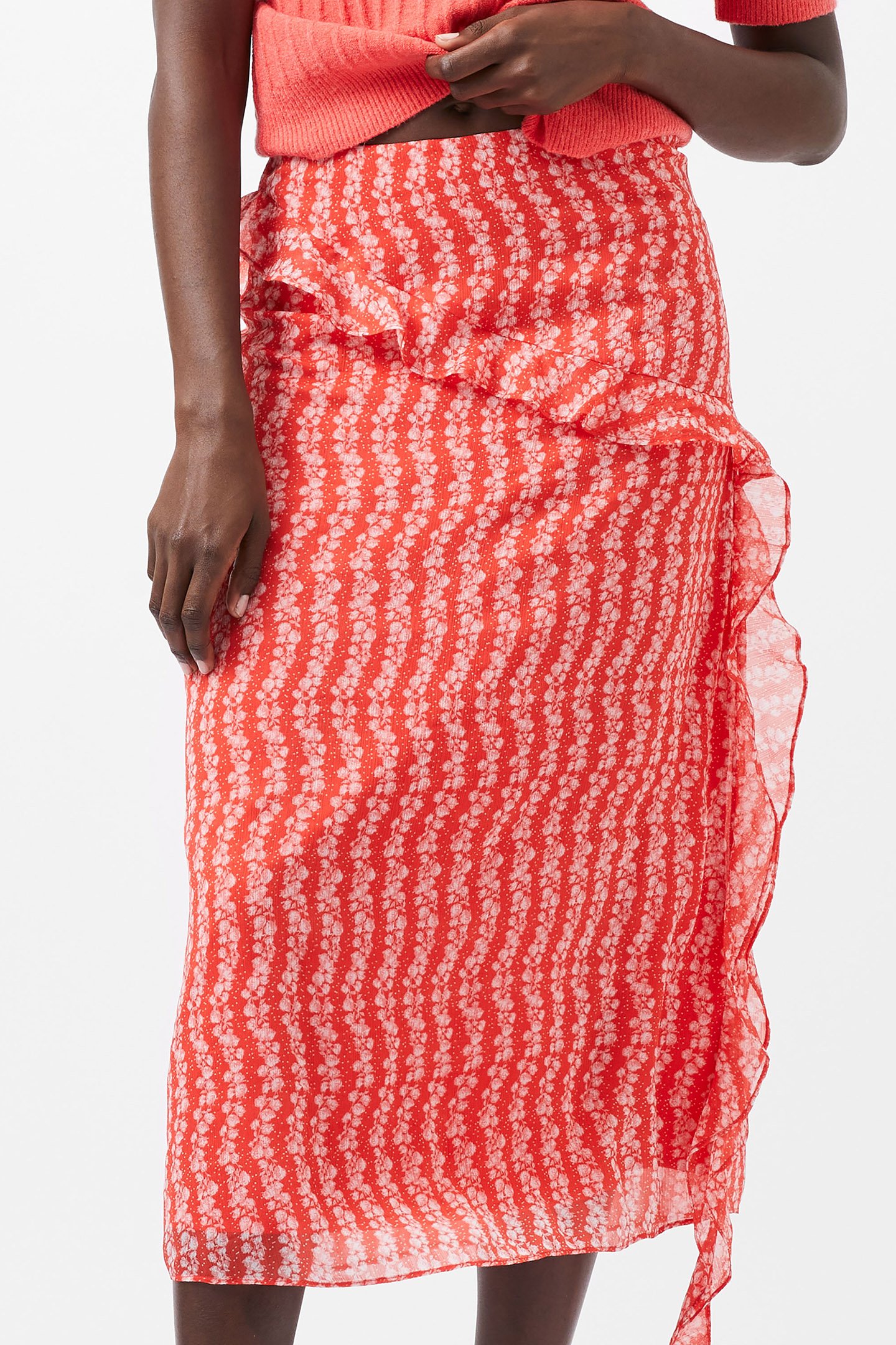 FRANCES CRINKLE MIDI WRAP SKIR CAYENNE RED/WHITE by French Connection
