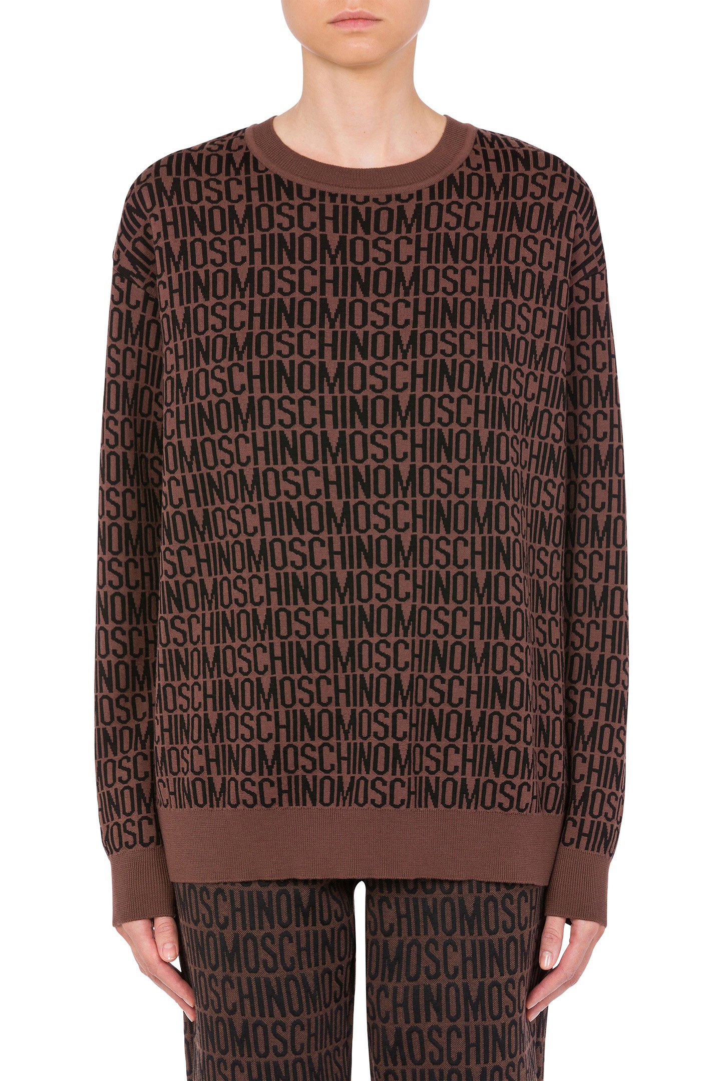 ALLOVER LOGO WOOL PULLOVER BROWN by Moschino