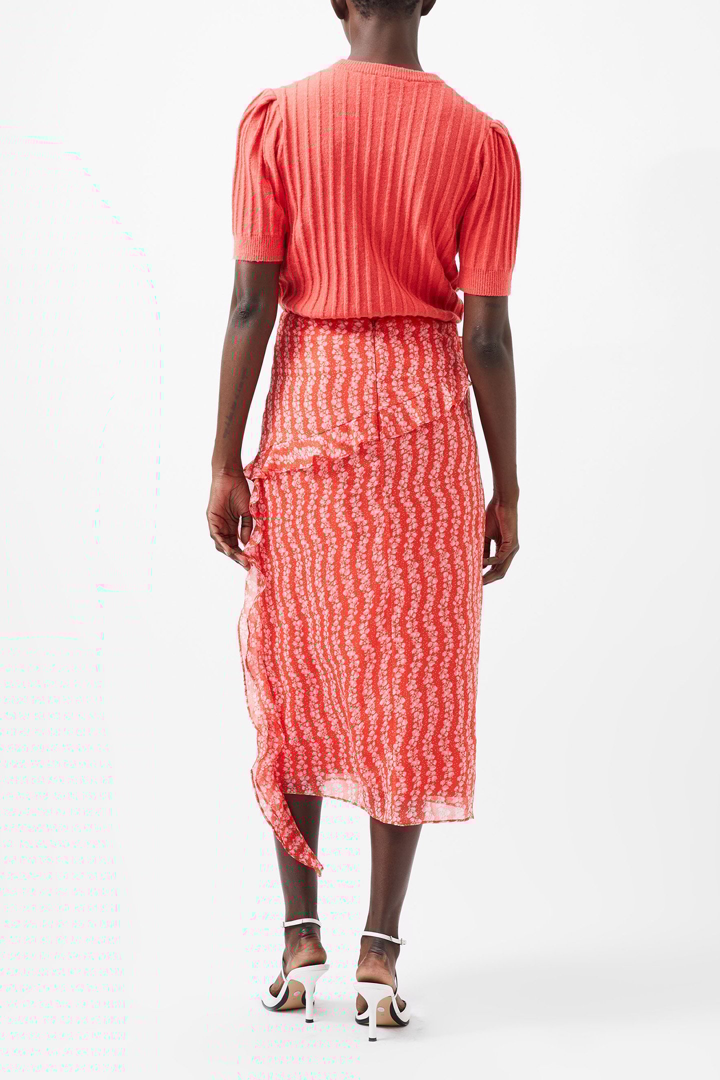 FRANCES CRINKLE MIDI WRAP SKIR CAYENNE RED/WHITE 3