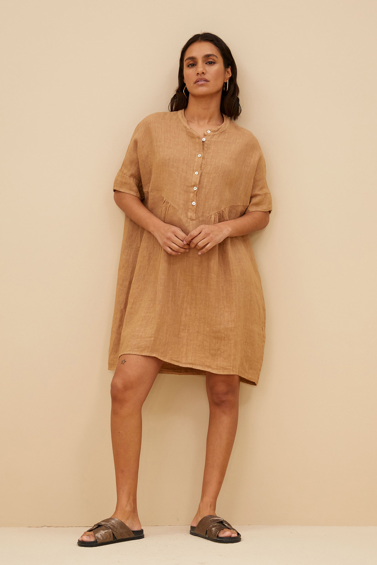 TAIS LINEN DRESS CARAMELLO 6