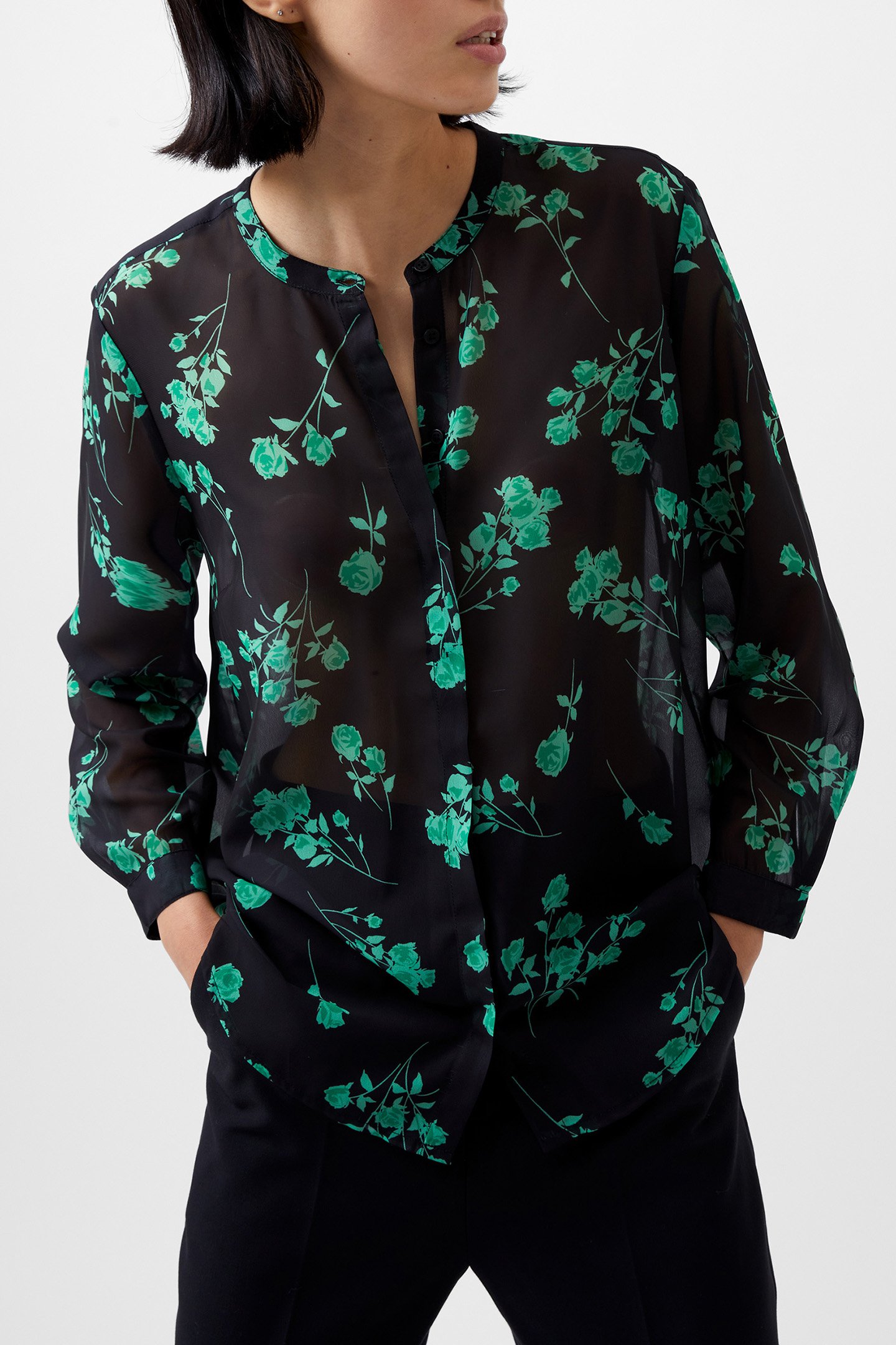 ALLESANDRA L/S SHIRT BLACKOUT/MINTED GRN by French Connection