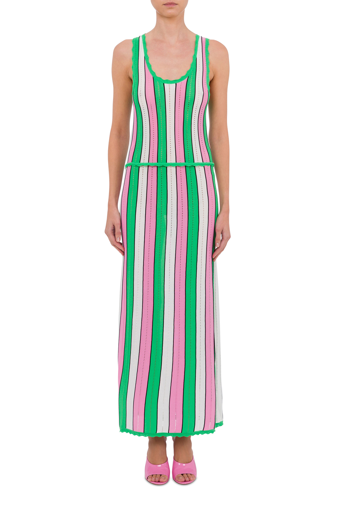 STRIPED STRETCH KNIT DRESS PINK 1