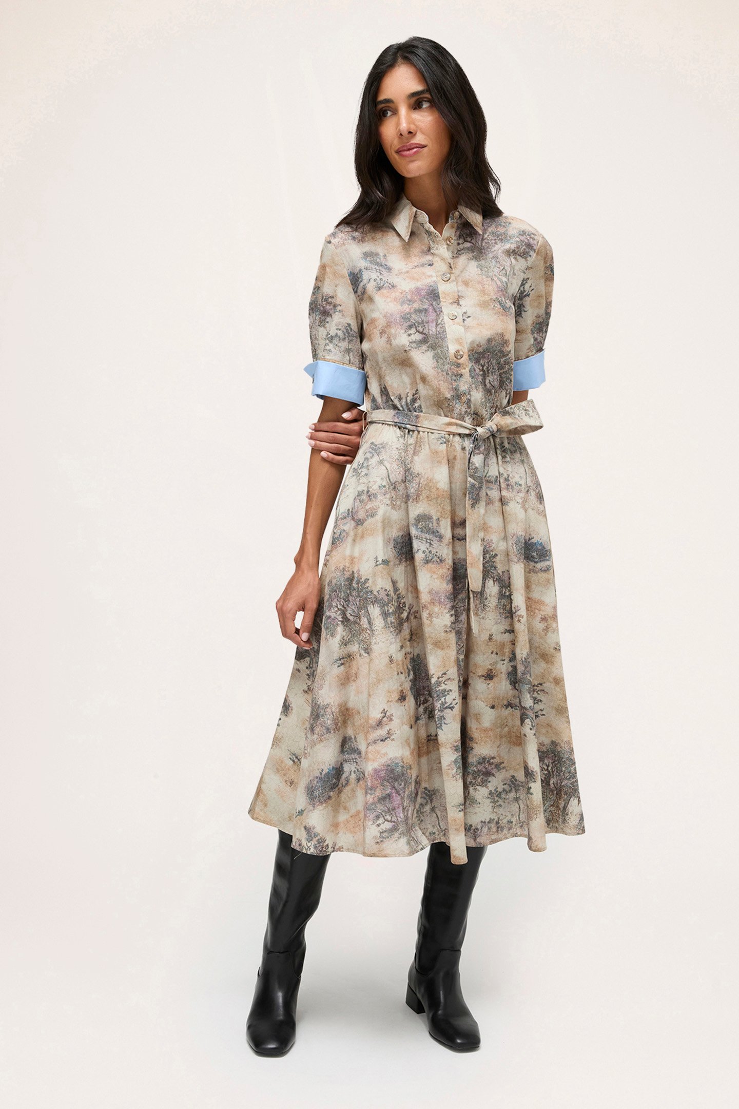 PRINTED COTTON CHEMISIER DRESS BEIGE by Motivi