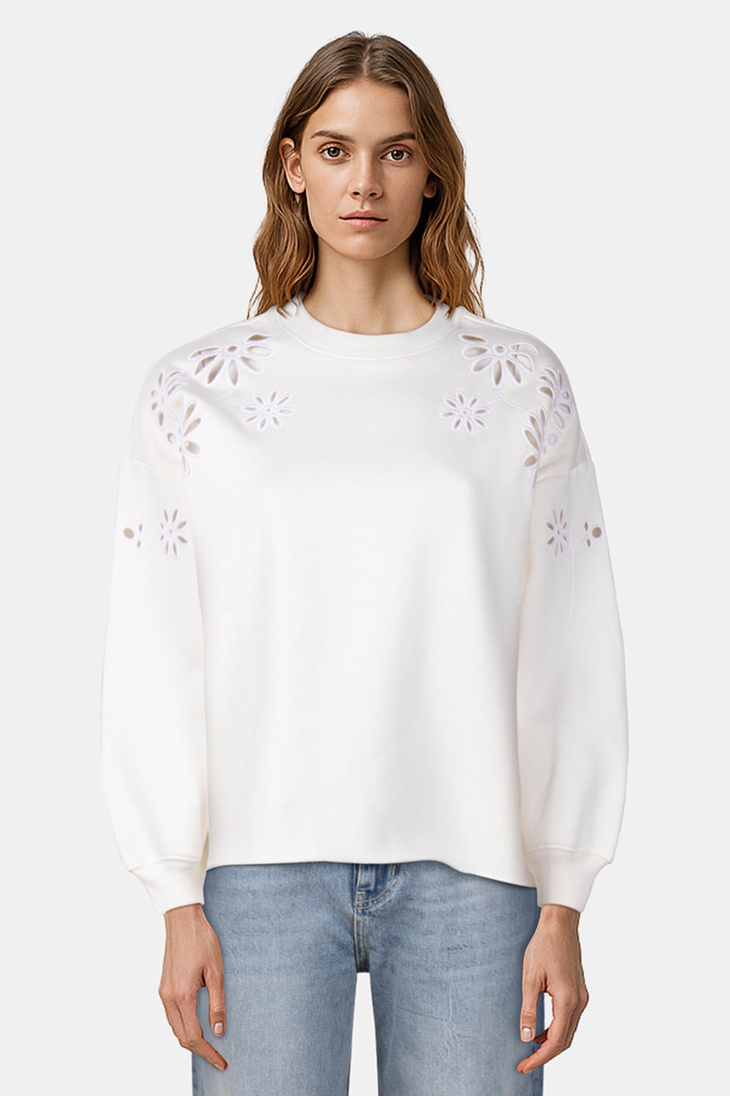 LEO RAW CUT CREW H125 WMNS PLACED EMB EGRET by Levi's