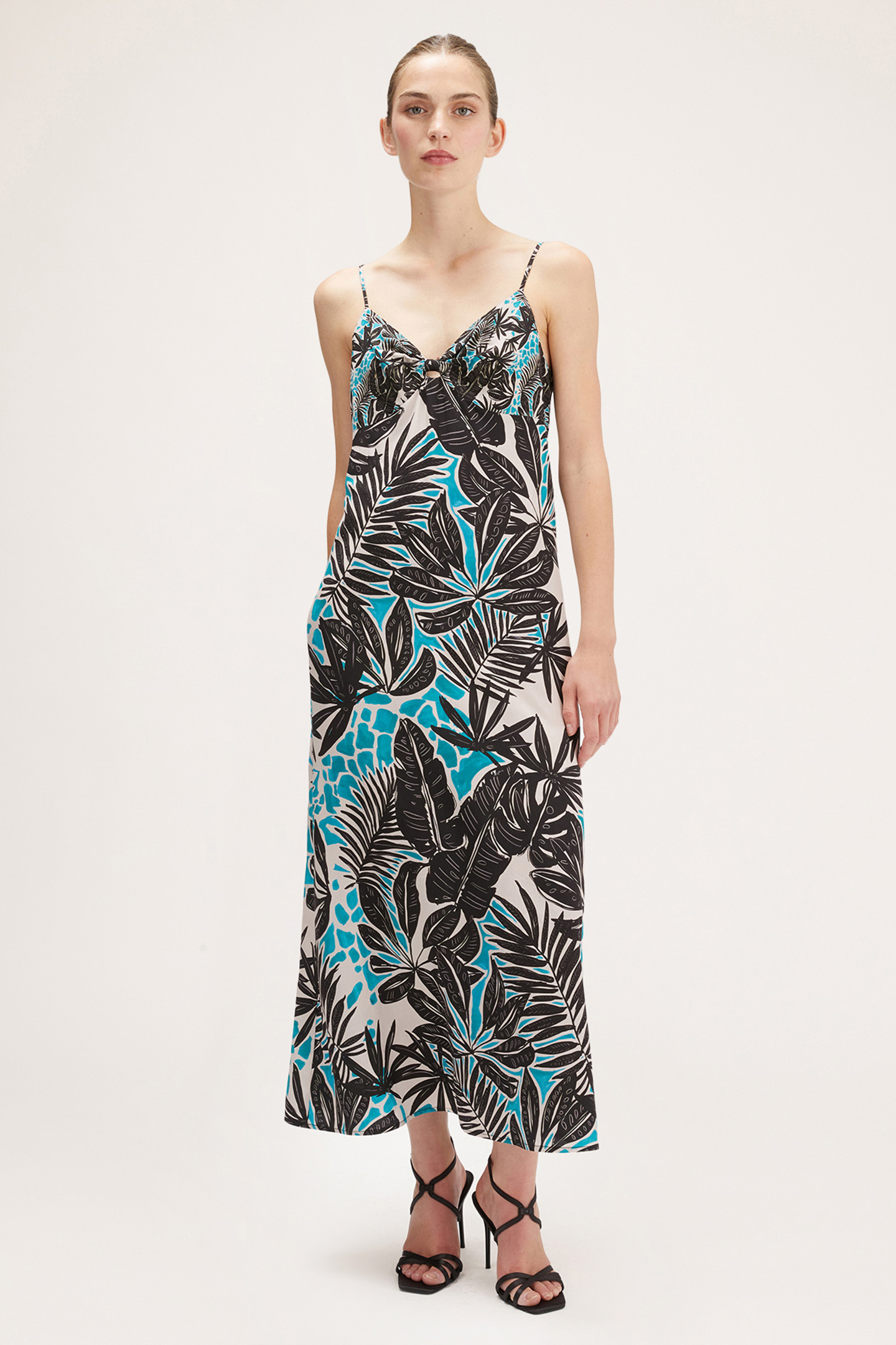 LONG TROPICAL PATTERN DRESS BLACK 1