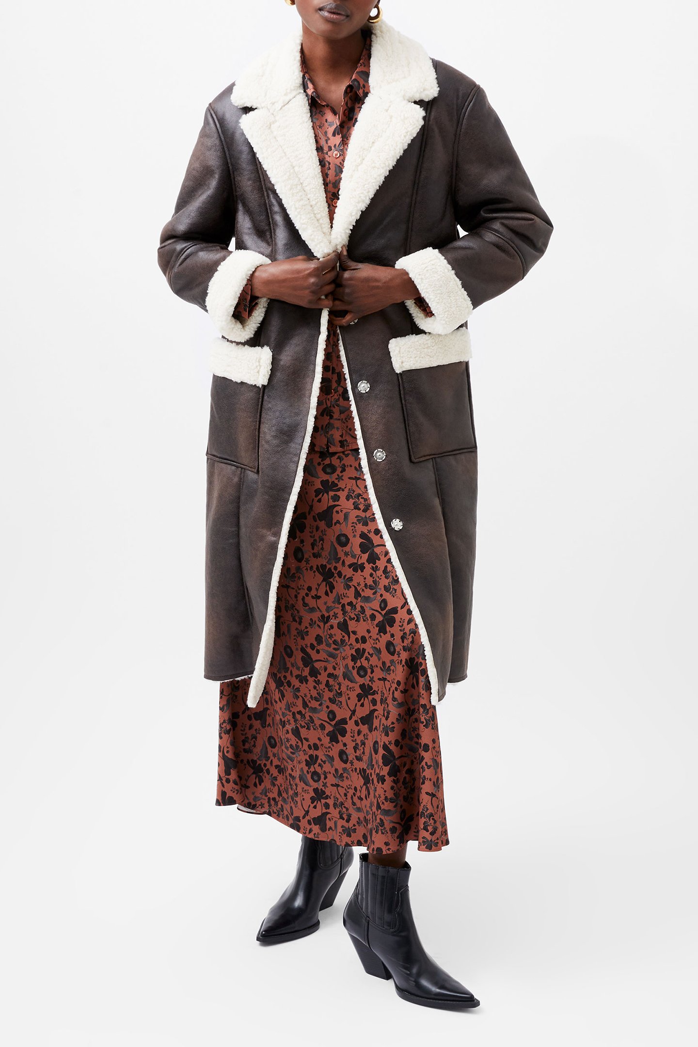 ARIZONA FAUX SHEARLING COAT CHOCOLATE by French Connection
