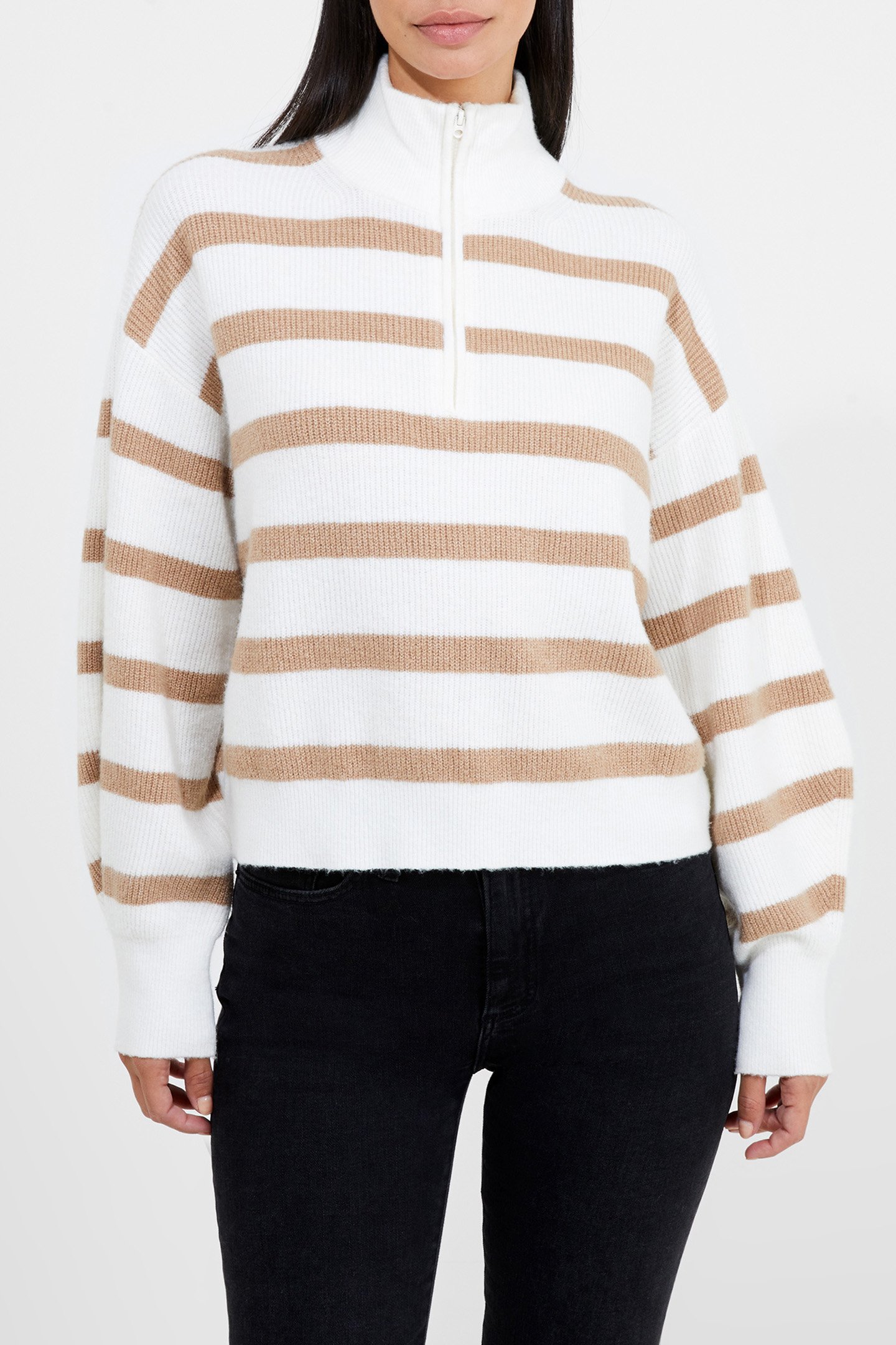 VHARI HALF ZIP JUMPER WINTER WHITE/CAMEL by French Connection