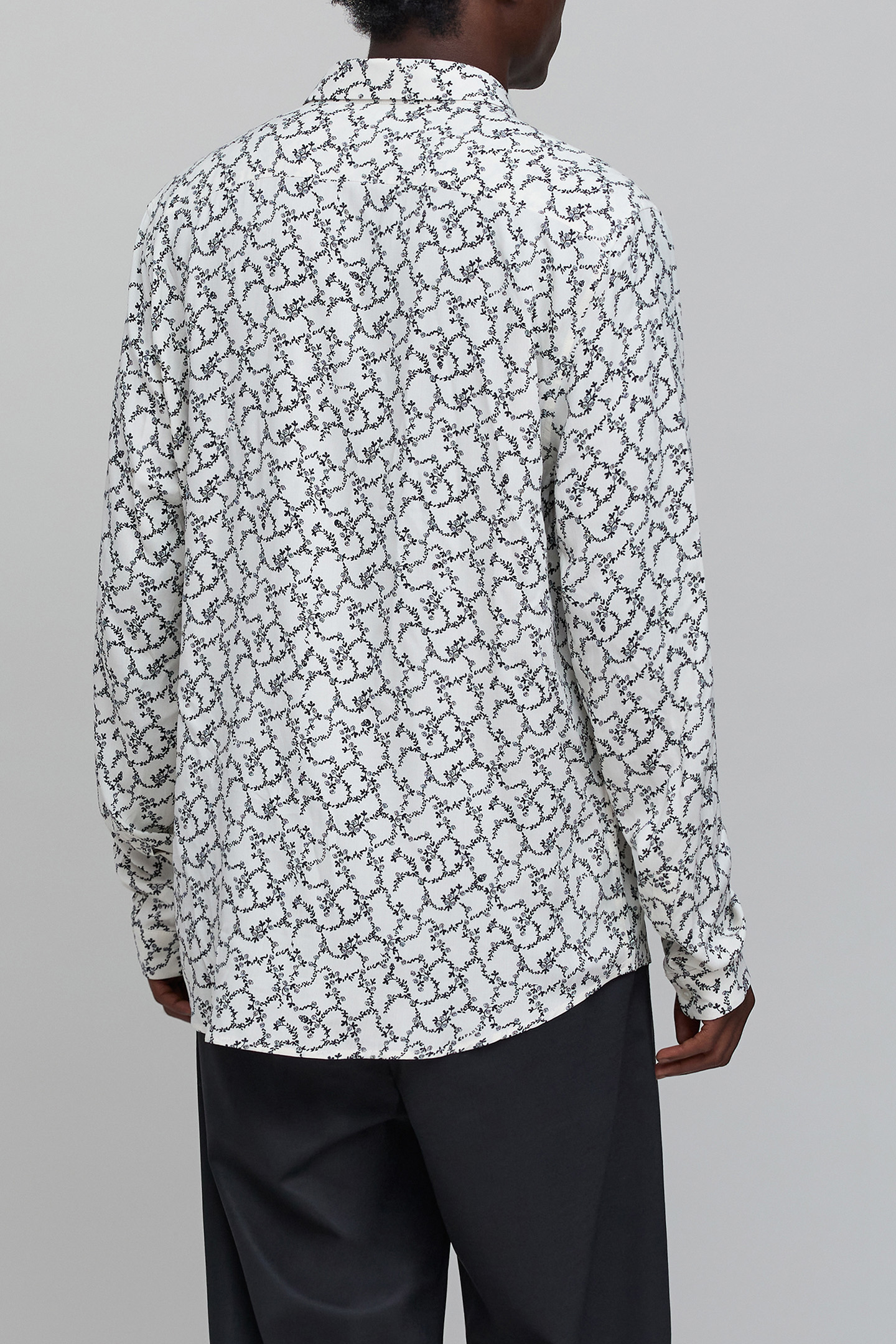 SLIM CHALK SHIRT WITH SKULL AND FLOWERS PRINT 2