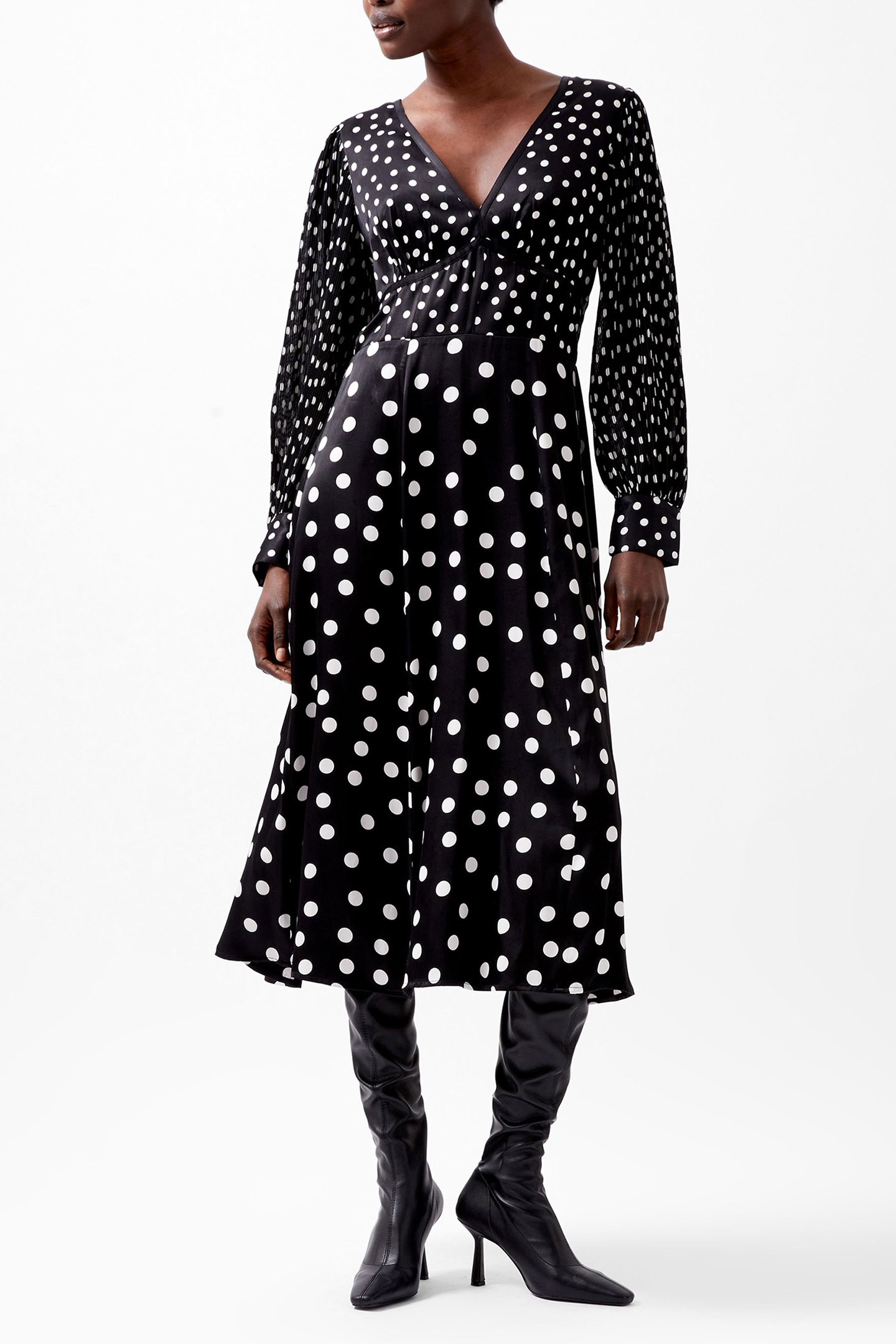 POLKA DOT CANDICE SATIN DRESS BLACK/WHITE by French Connection