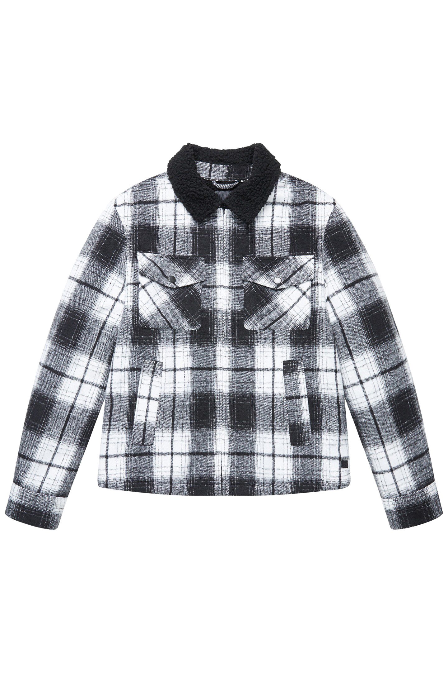 BORG COLLAR CHECKED JACKET BLACK WHITE 3