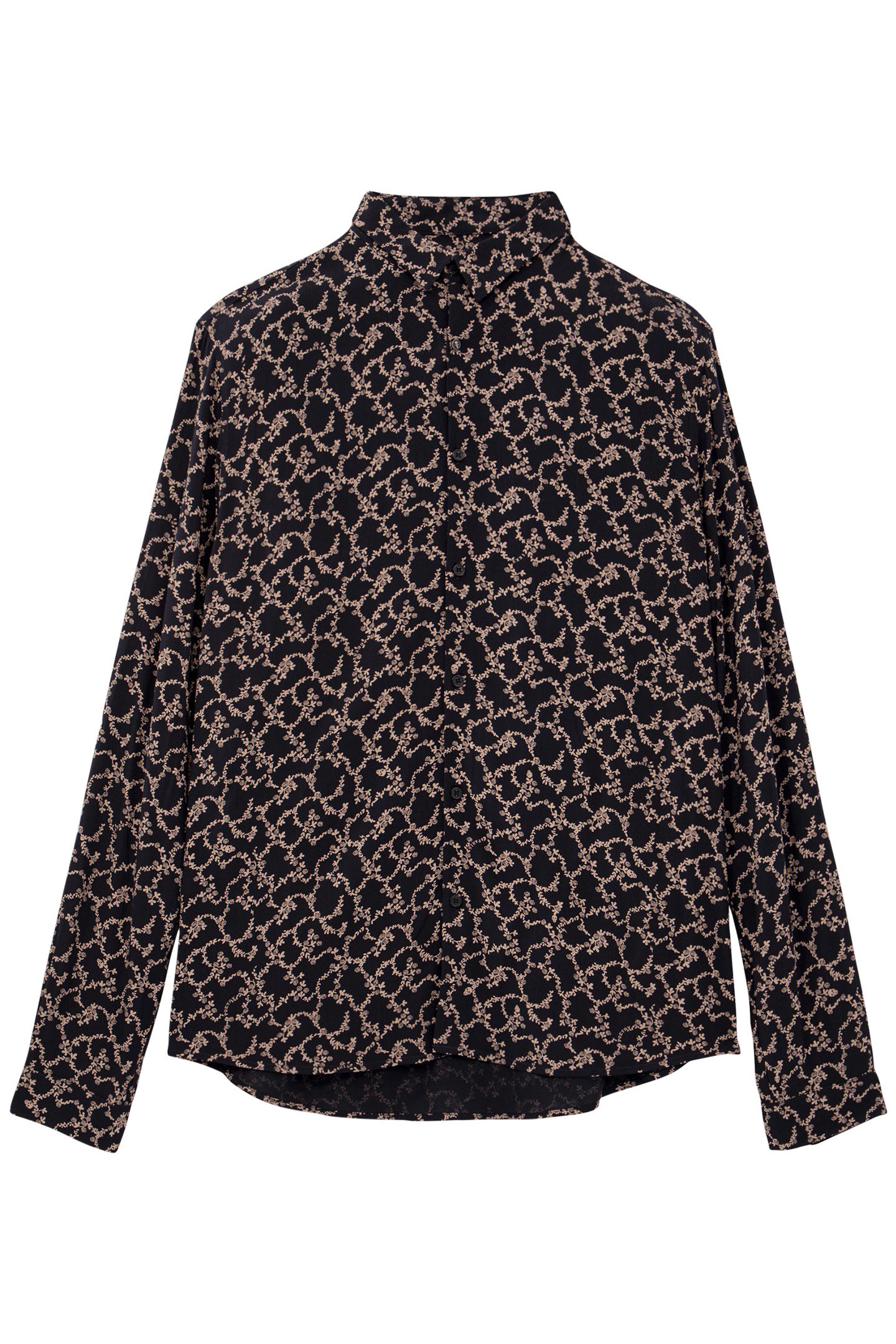 BLACK SLIM SHIRT WITH SKULL AND FLOWERS PRINT 4