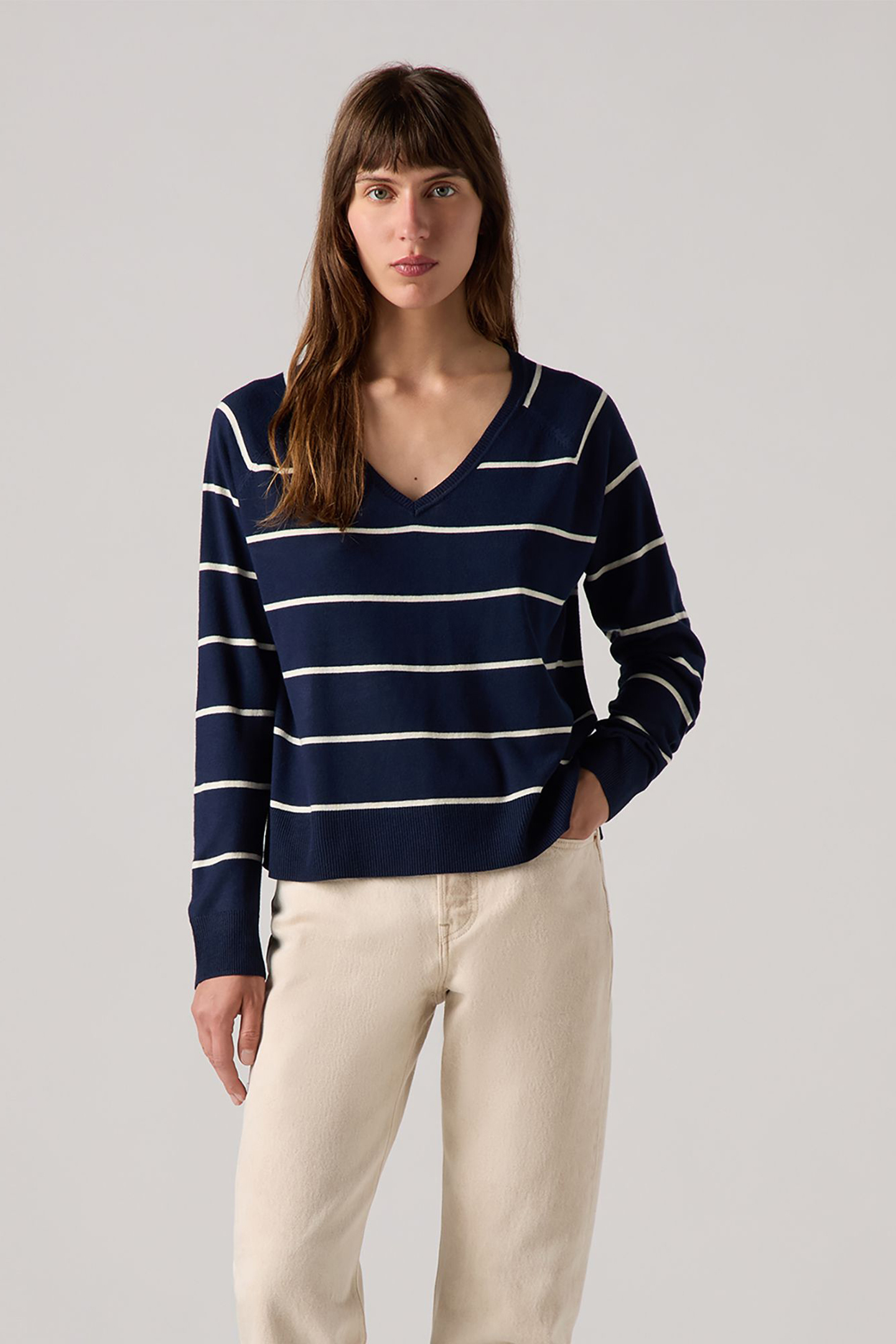 PETAL VNECK SWEATER STEPHANIE STRIPE NAVY 1