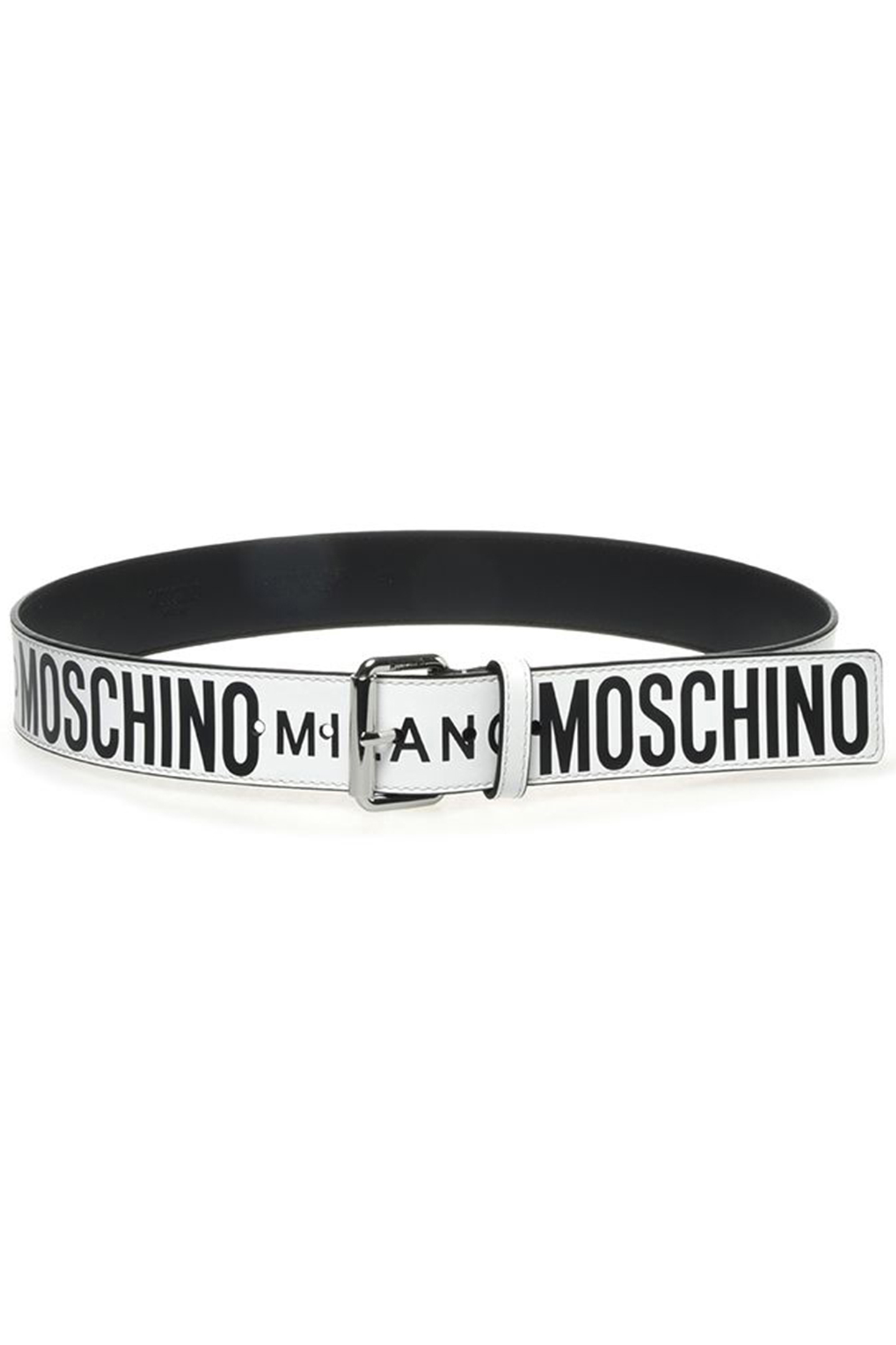 MOSCHINO MILANO LOGO CALFSKIN BELT WHITE 1