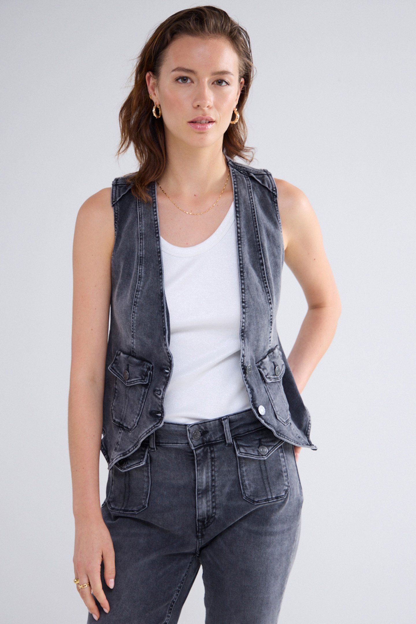 DENIM GILET COTTON BLACK DENIM BLACKS by Summum Woman