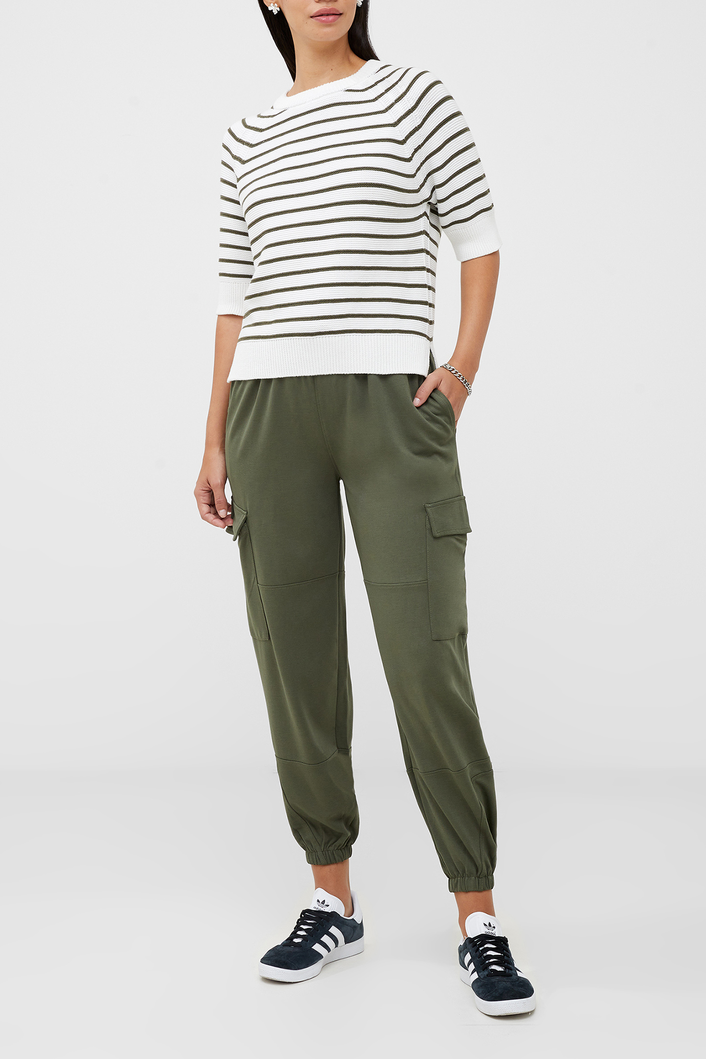 LILY MOZART STRIPE SHORT SU WHITE/OLIVE NIGHT 2