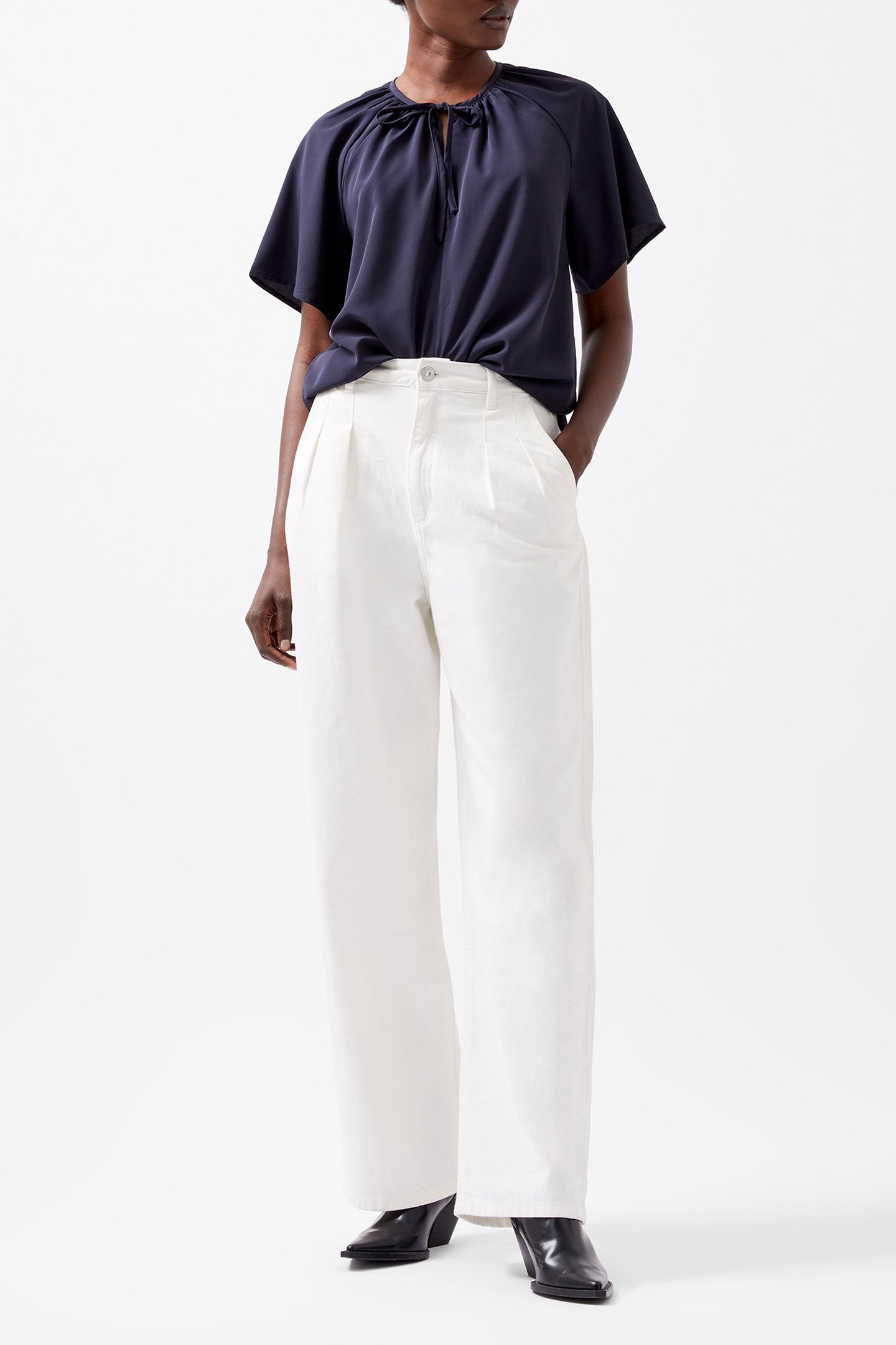 CAPRIANA CREPE LIGHT TOP MARINE by French Connection