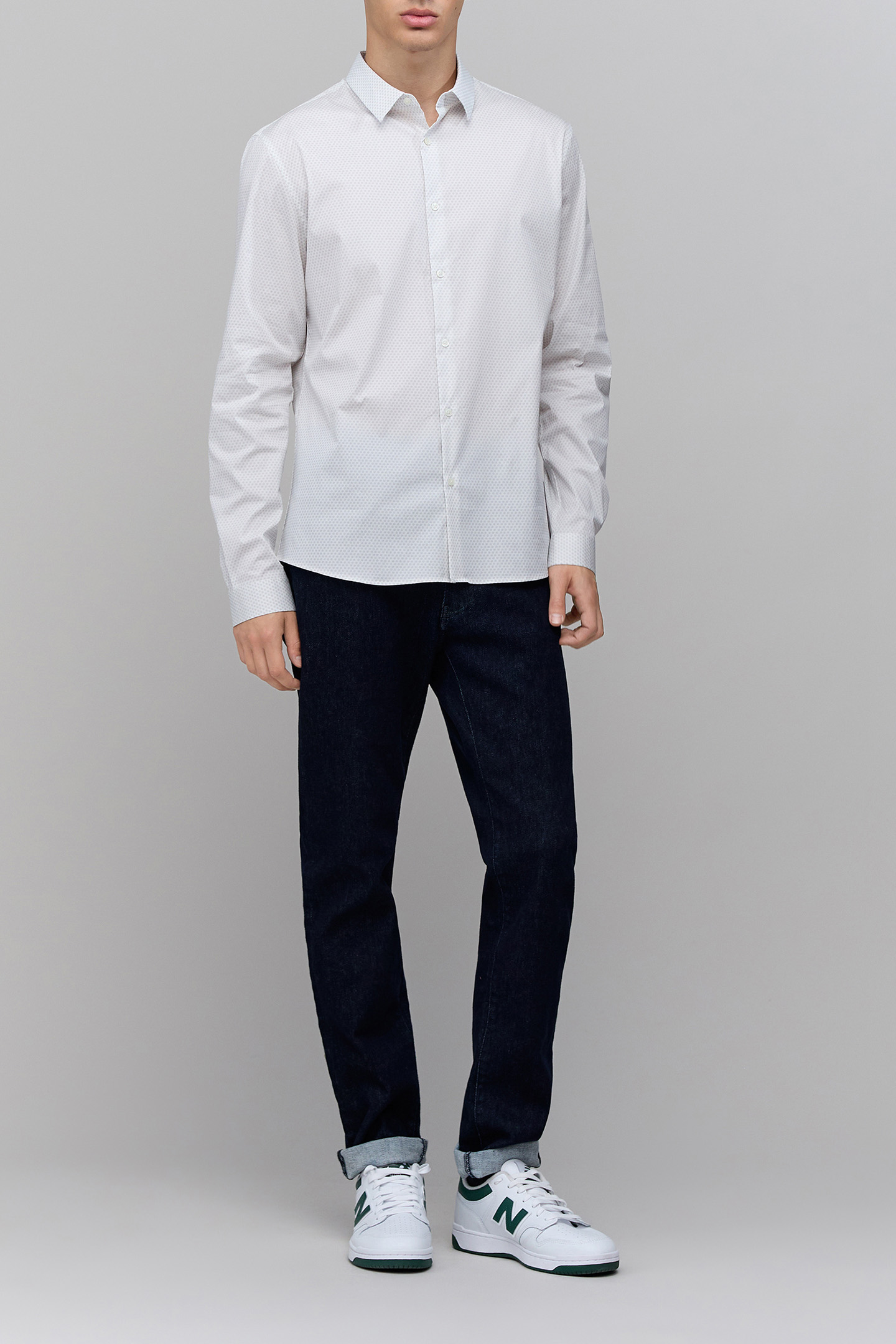 OFF-WHITE SLIM SHIRT WITH GREY POLKA DOT PRINT 3