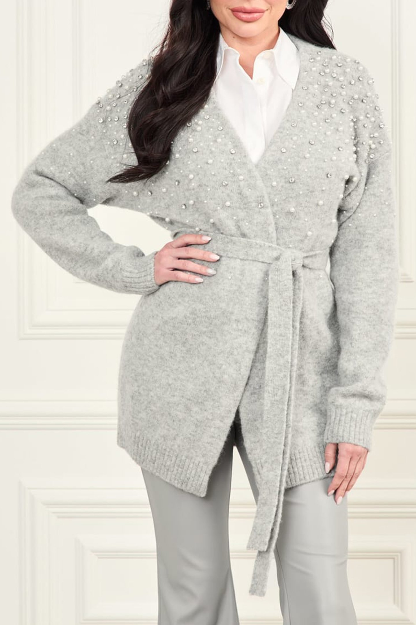 SIBILLA BELTED CARDI LIGHT STONE HEATHER by Marciano by Guess