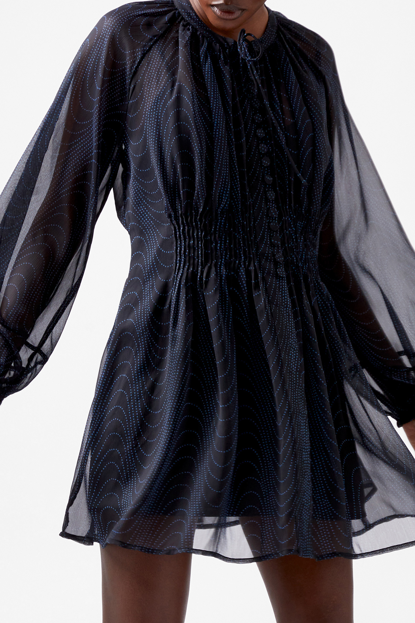 GRACE ARTEMIS LS RUFFLE DRESS BLACKOUT/CHROME BLUE 3