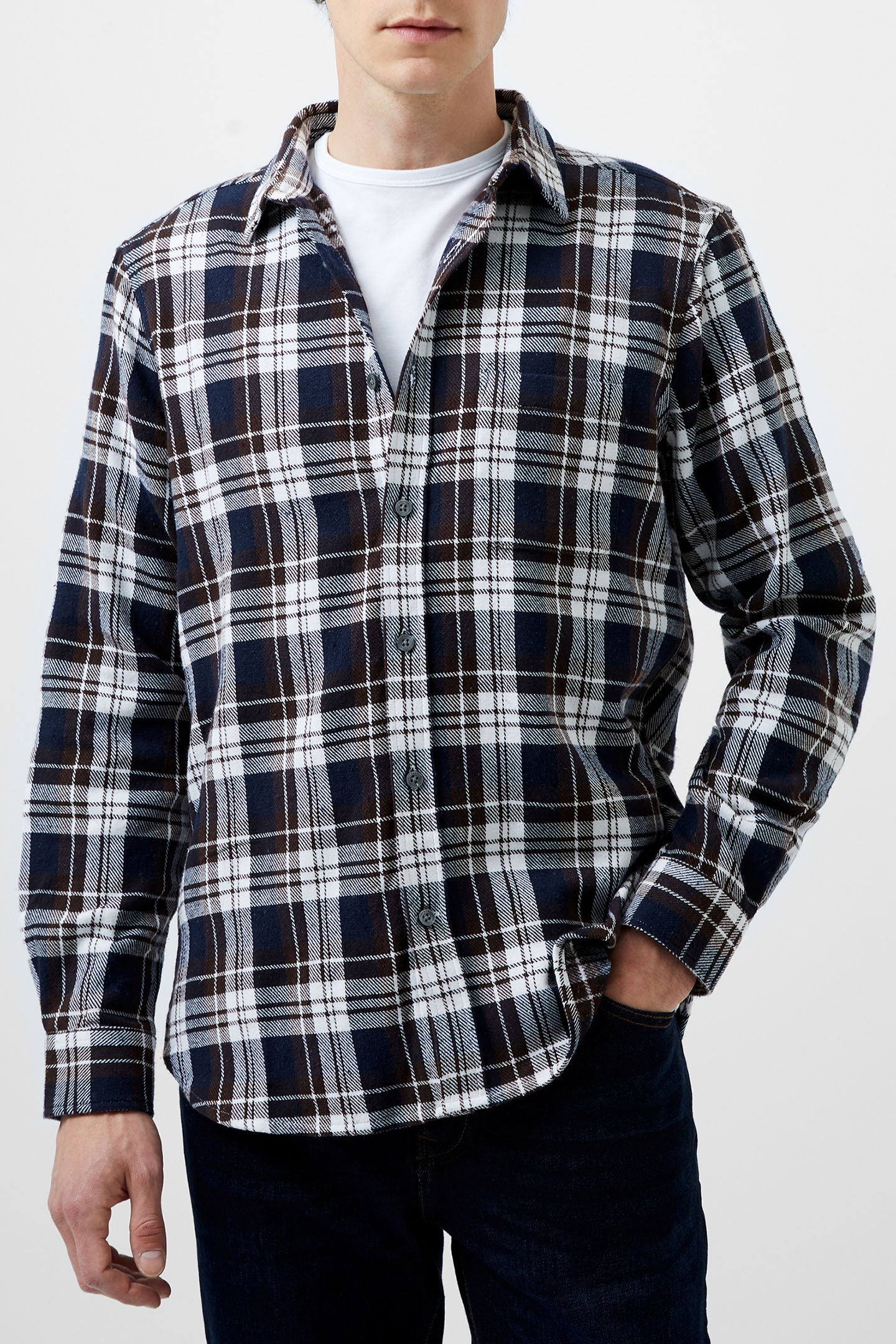 UNBRUSHED FLANNEL CHECK SHIRT NAVY CHECK by French Connection