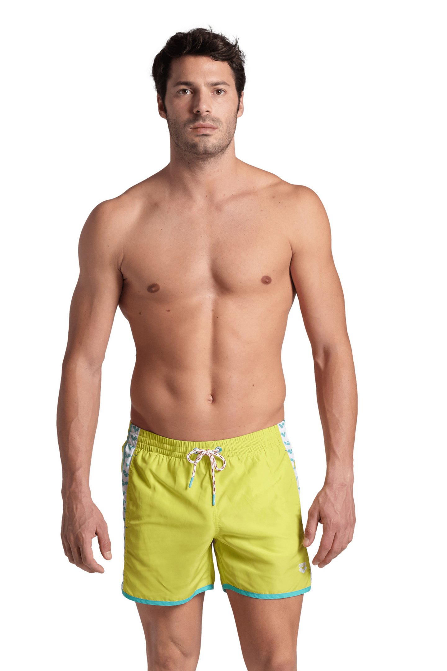 MEN'S ARENA TEAM STRIPE BEACH SHORT SOFT GREEN-WATER-WHITE by Arena