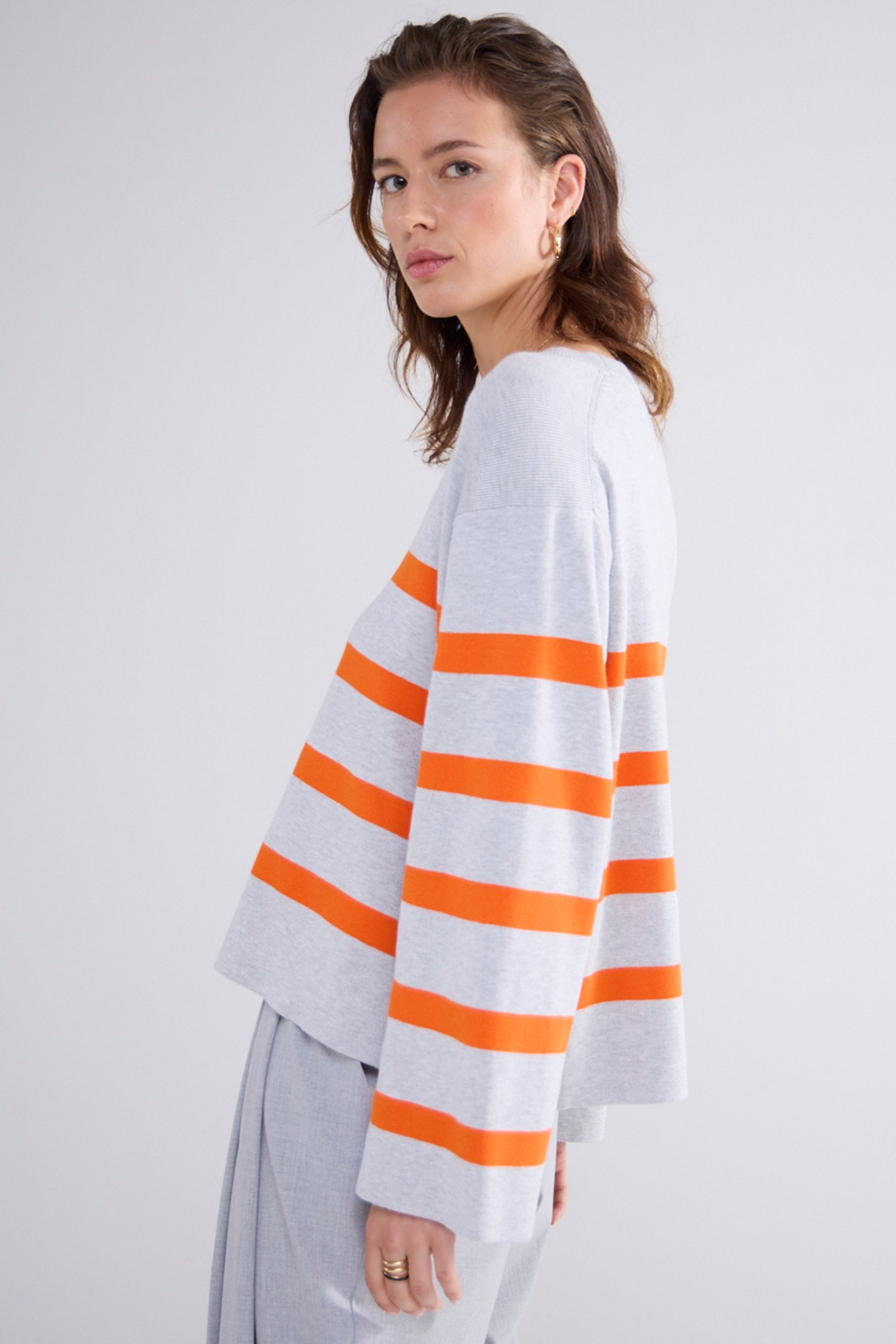 STRIPED SWEATER SOFT VISCOSE POLYAMIDE KNIT GREYS 4