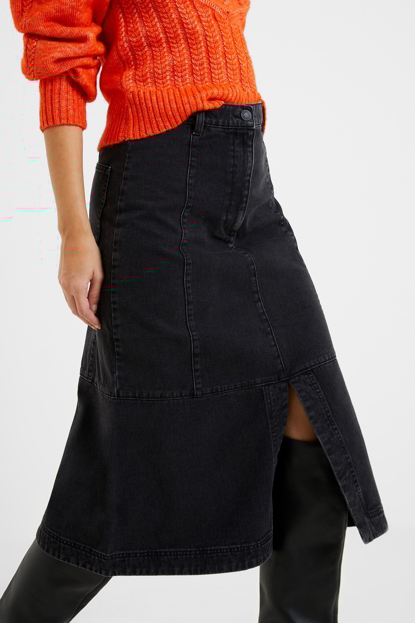 DENVER DENIM MIDI SKIRT VINTAGE BLACK by French Connection