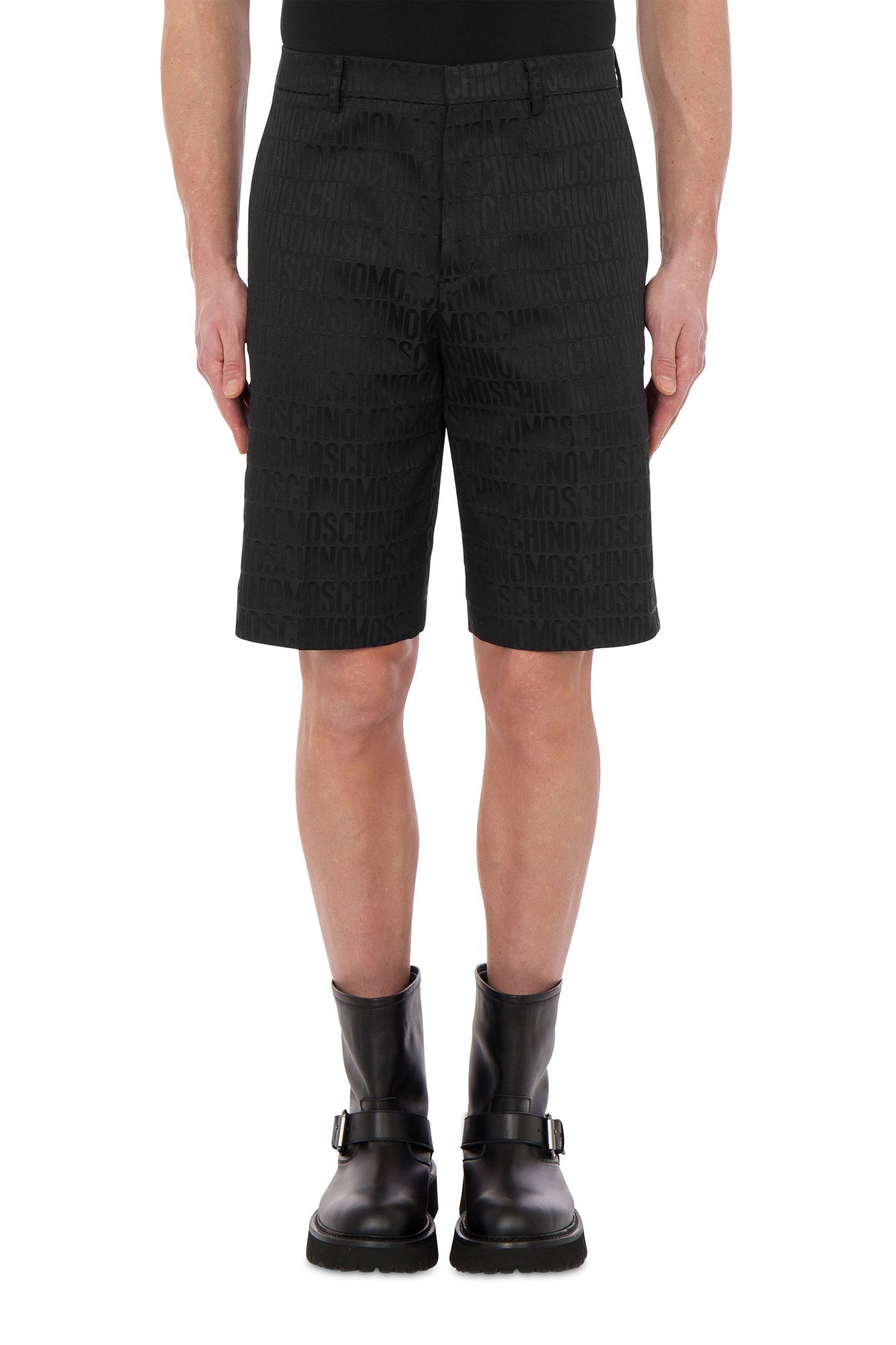 ALLOVER LOGO JACQUARD NYLON BERMUDA SHORTS BLACK by Moschino