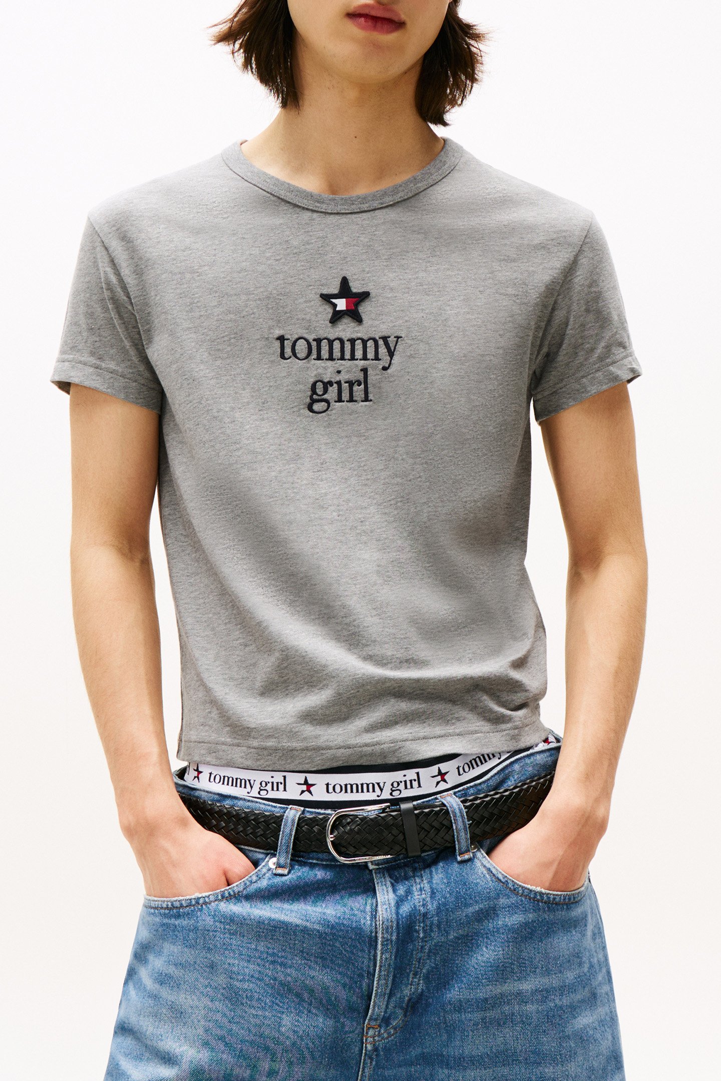 TOMMY GIRL GRAPHIC T-SHIRT LIGHT GREY MARL by Tommy Hilfiger