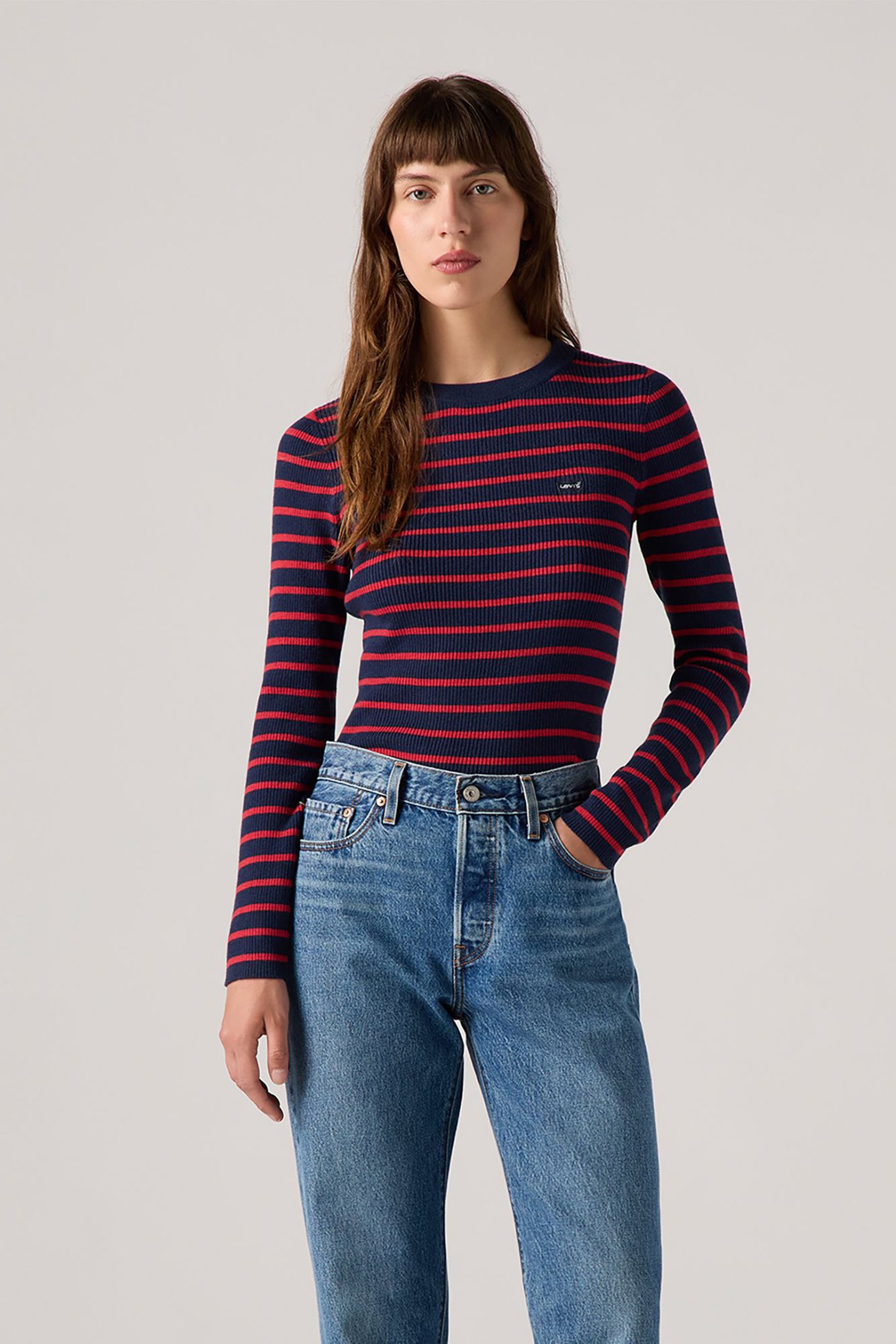 RIB CREW SWEATER PARISIENNE STRIPE NAVY by Levi's