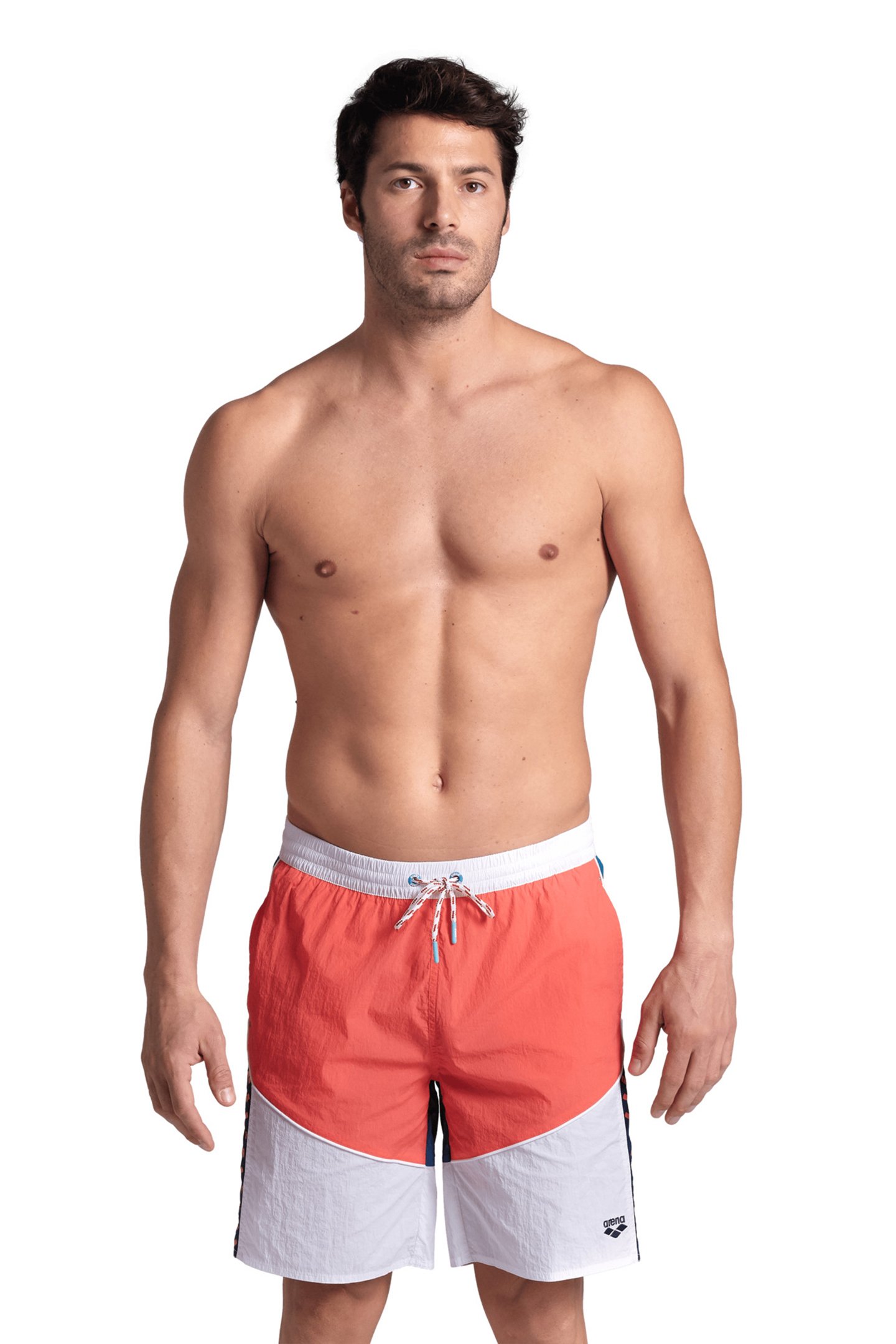 MEN'S ARENA TEAM STRIPE BERMUDA PANEL WHITE-CALYPSO CORAL-BL by Arena