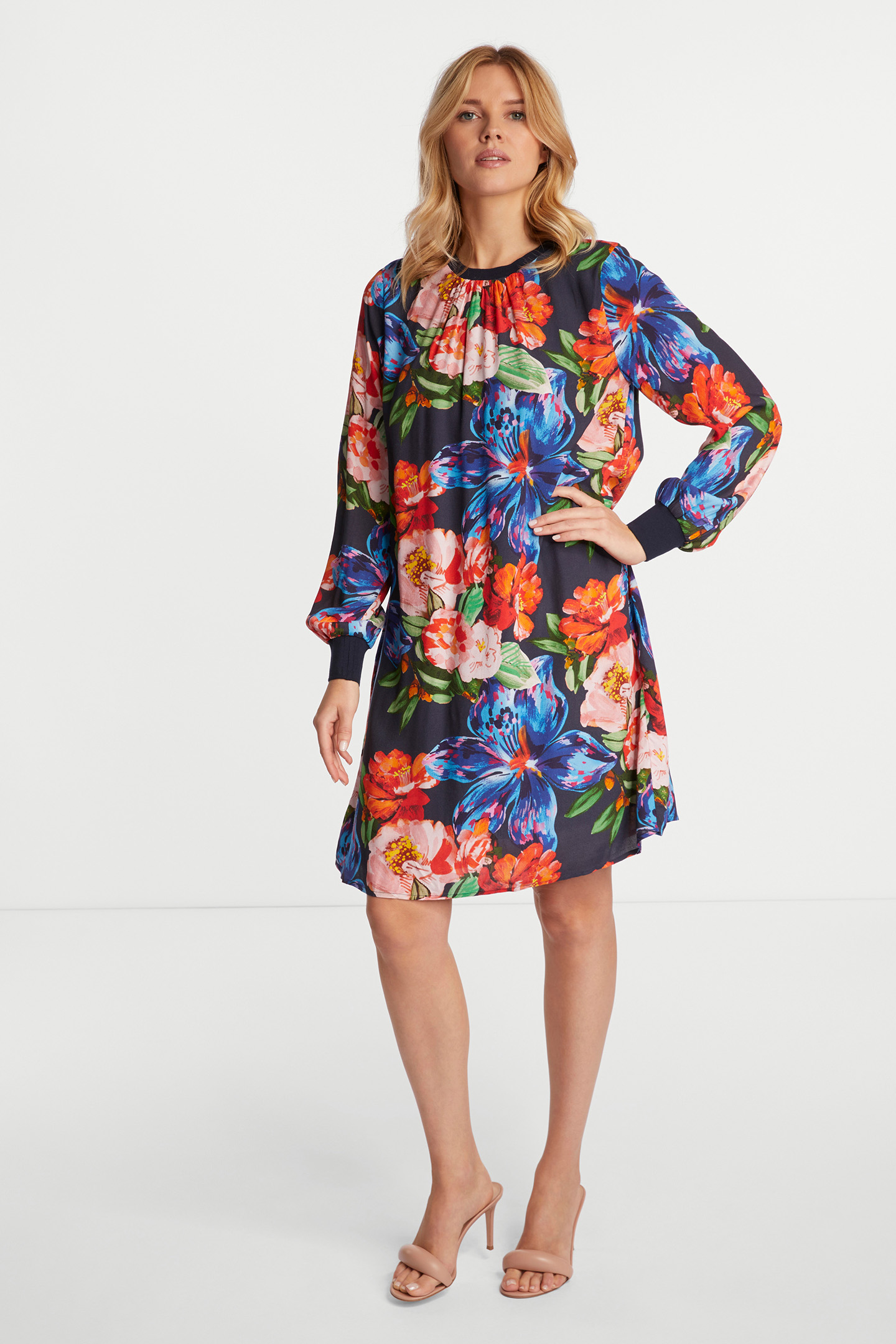 PRINTED MINI DRESS WITH KNIT DETAILS RED SALSA 1