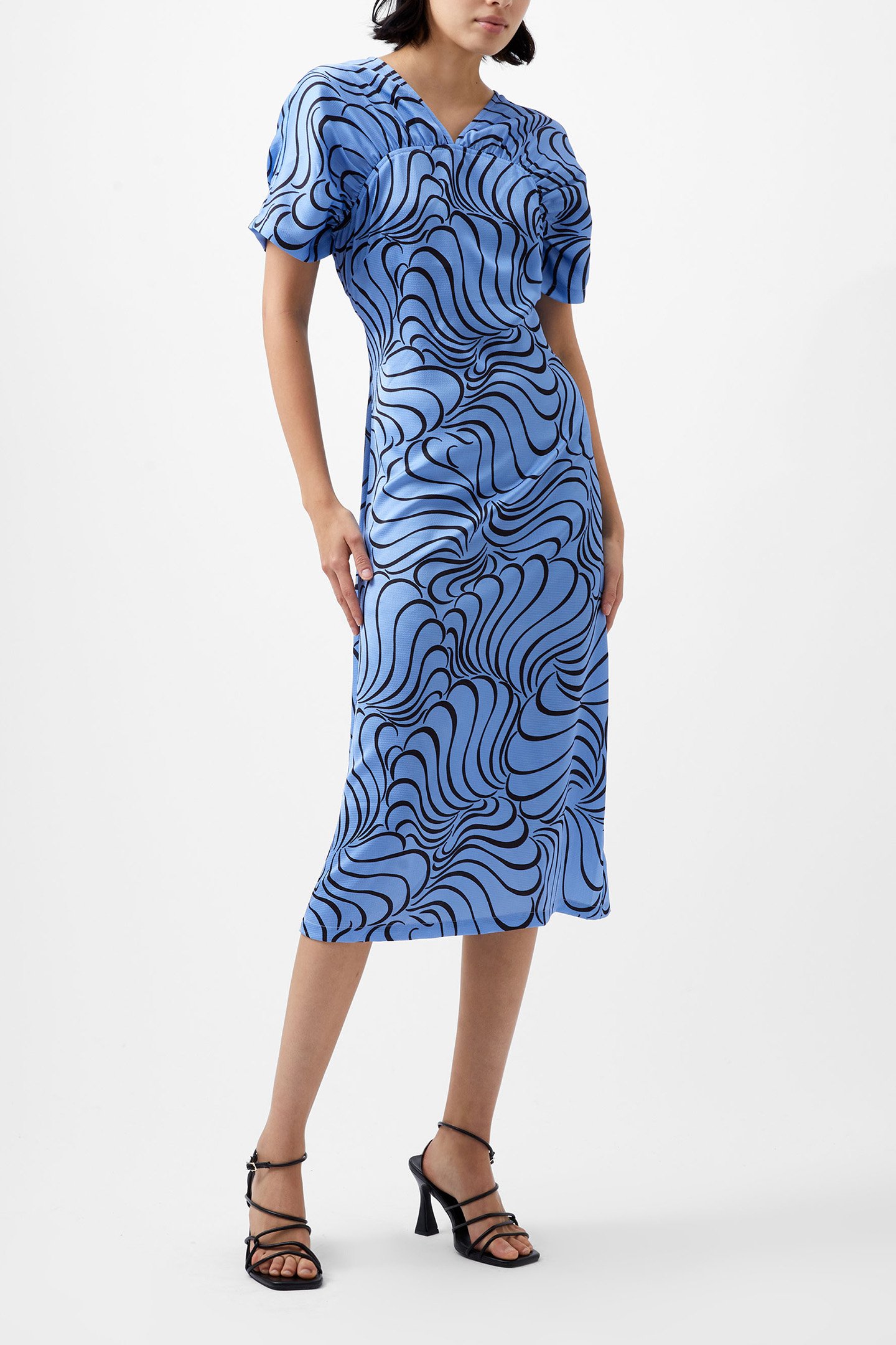 FELECIA ELIZA DRESS DUSTED BLUE/BLACKOUT by French Connection