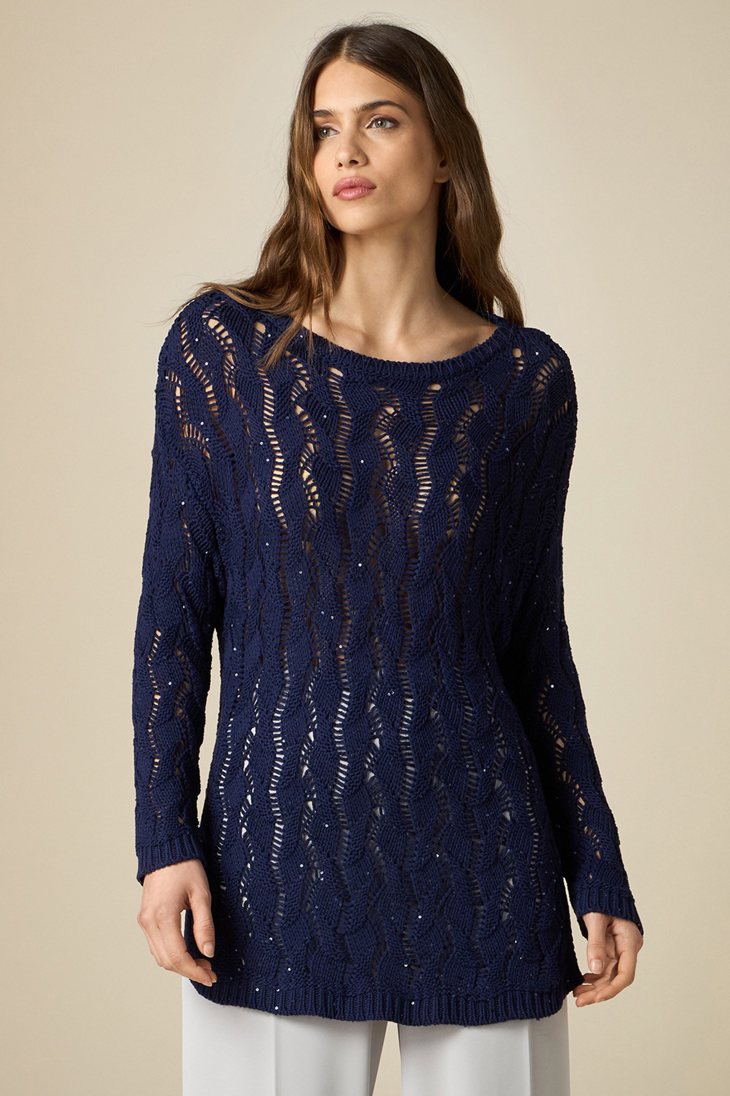 OPENWORK SWEATER WITH TINY SEQUINS BLUE 1