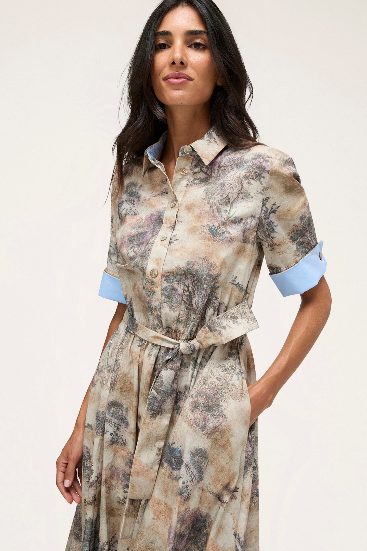 PRINTED COTTON CHEMISIER DRESS BEIGE 5