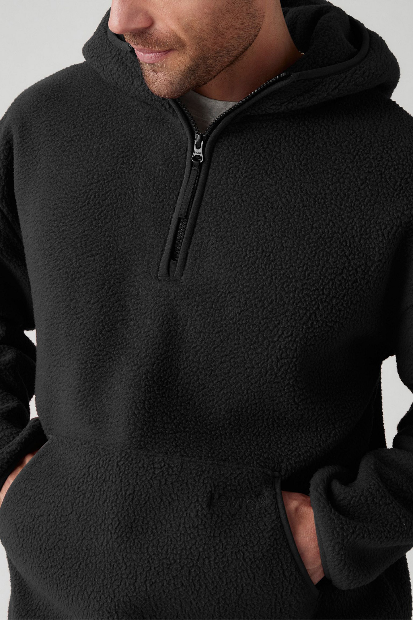 HOODED SHERPA PULLOVER JET BLACK 5