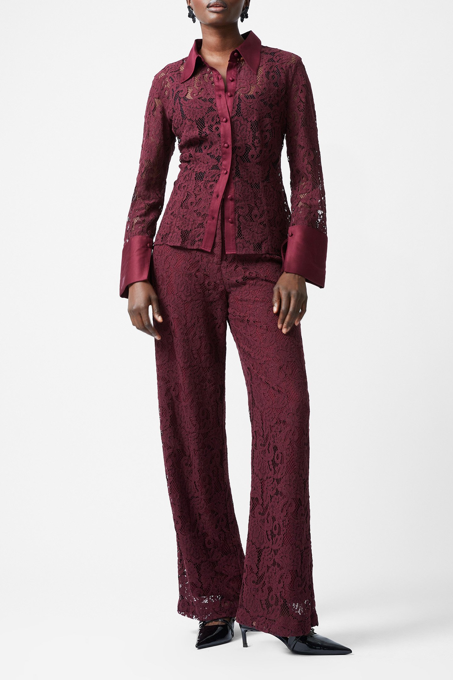 ASURA LACE LS SHIRT BURGUNDY RED by French Connection