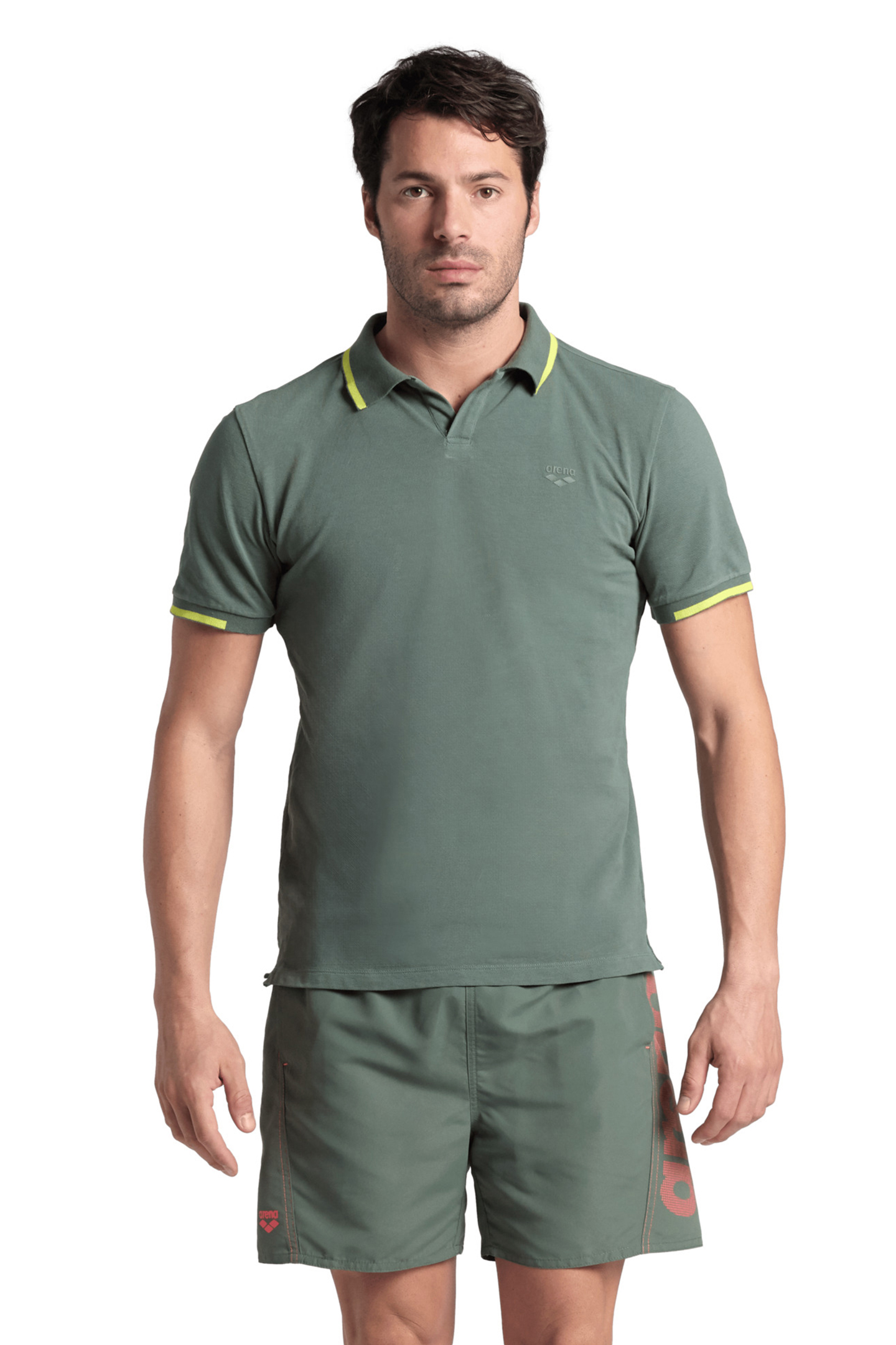 MEN'S POLOSHIRT ARENA TRIM COTTON PIQUET SAGE-SOFT GREEN 1