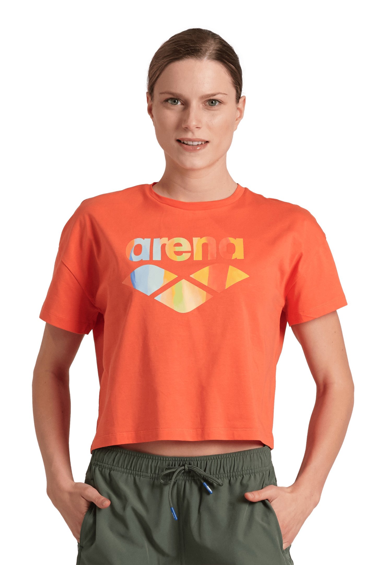 WOMEN'S ARENA CROP TEE PRINTED CALYPSO CORAL by Arena