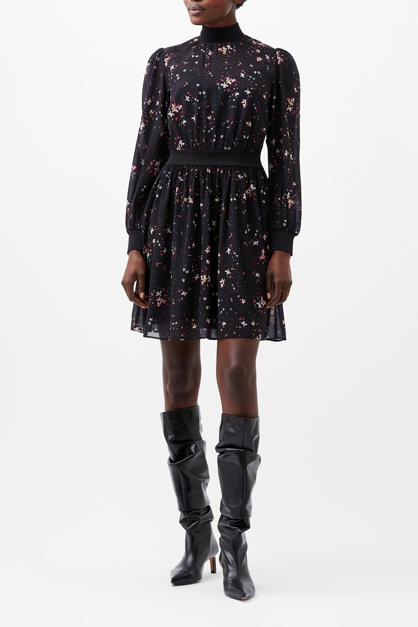 CARINA GEORGETTE HIGH NECK DRS BLACKOUT MULTI by French Connection