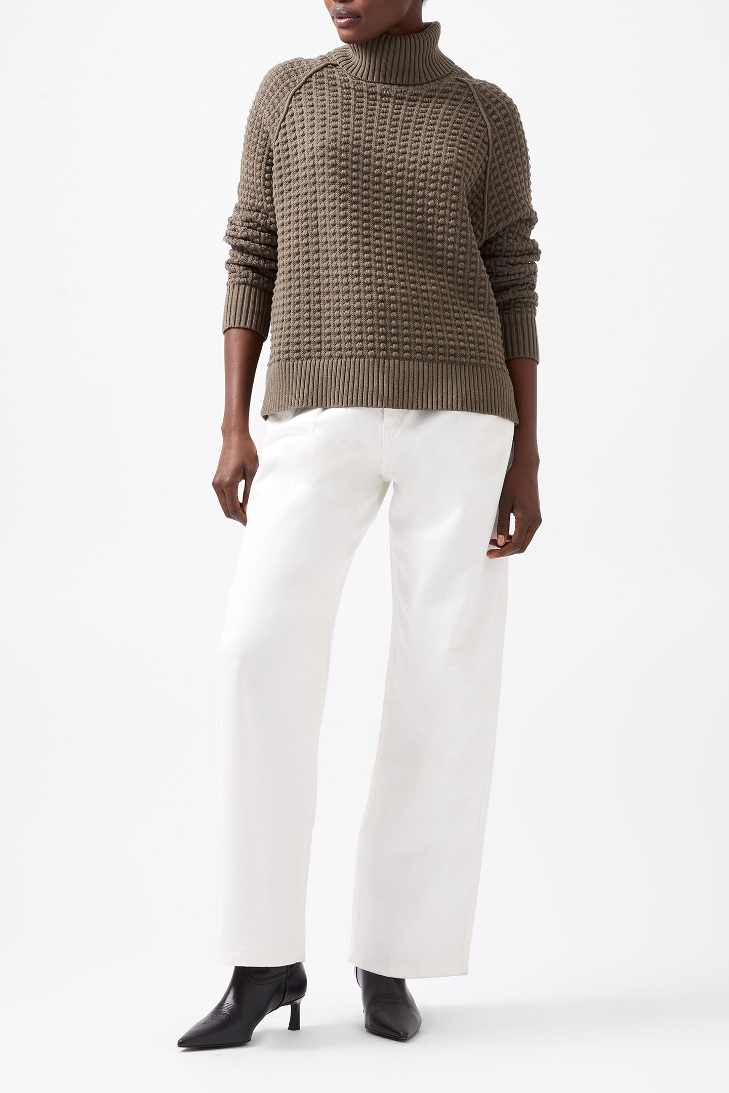KEYA POPCORN KNIT MOZART JUMPR TARMAC KHAKI by French Connection