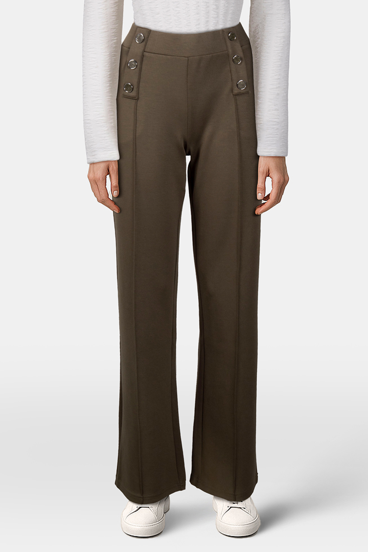 PANTS WIDE LEG SAILOR DETAILS OLIVE by Tramontana