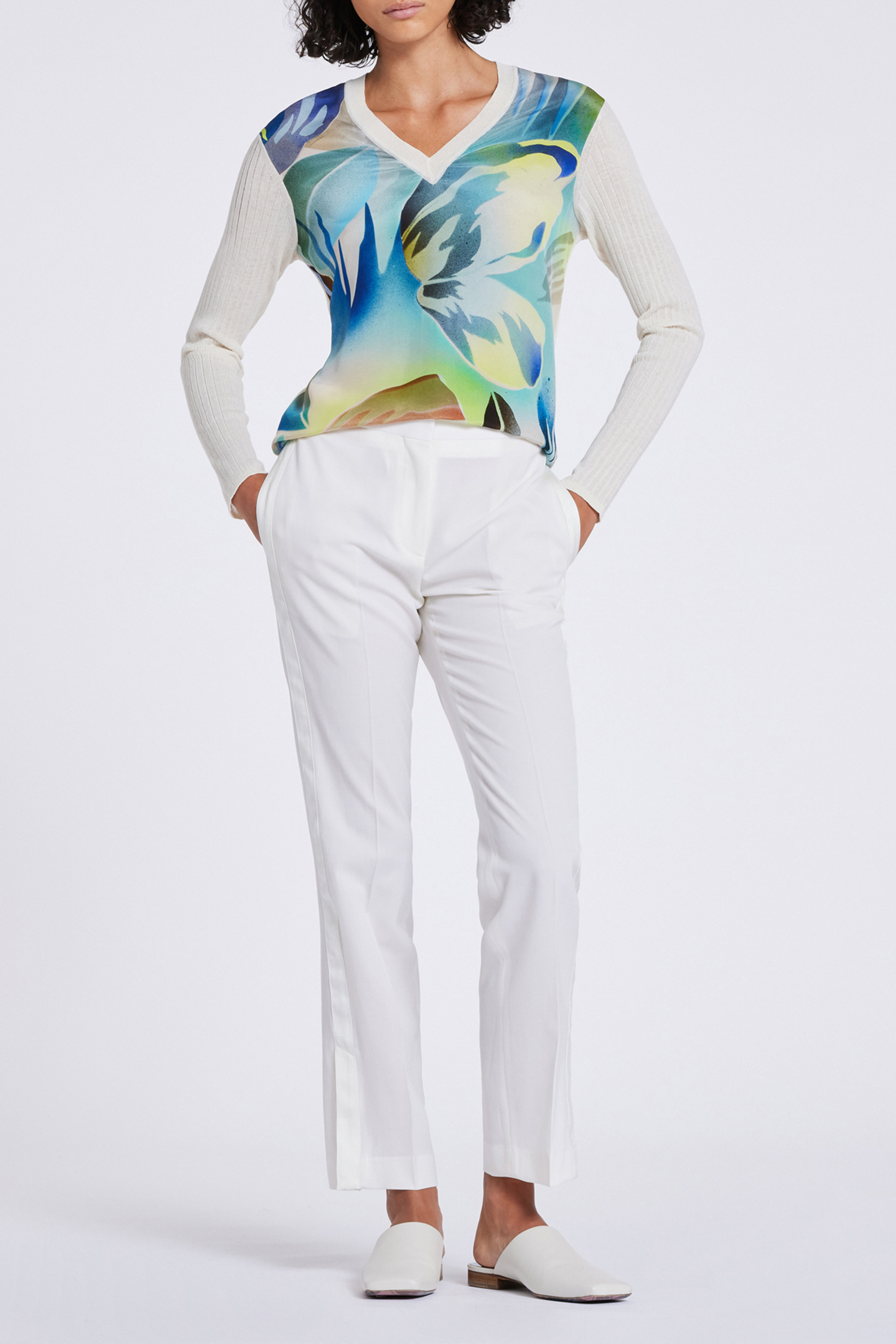 WOMENS KNITTED SWEATER V NECK-WVN FRNT LIME GREEN 3