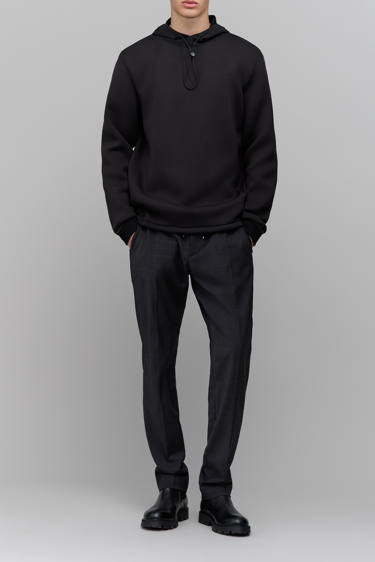 BLACK NEOPRENE HOODED SWEATSHIRT EASY CARE HOMME 3