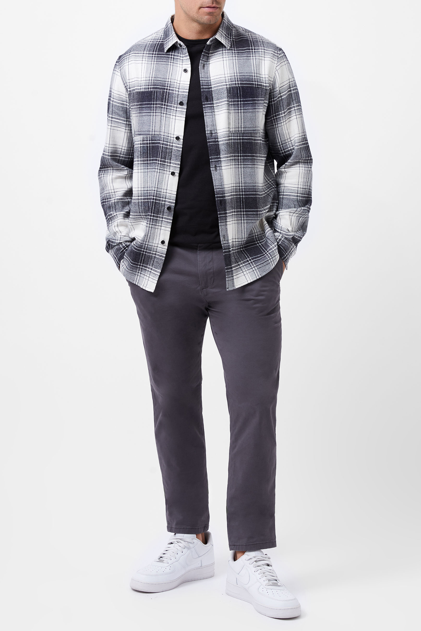 GARMENT WASH FLANNEL SHIRT BLACK CHECK 2