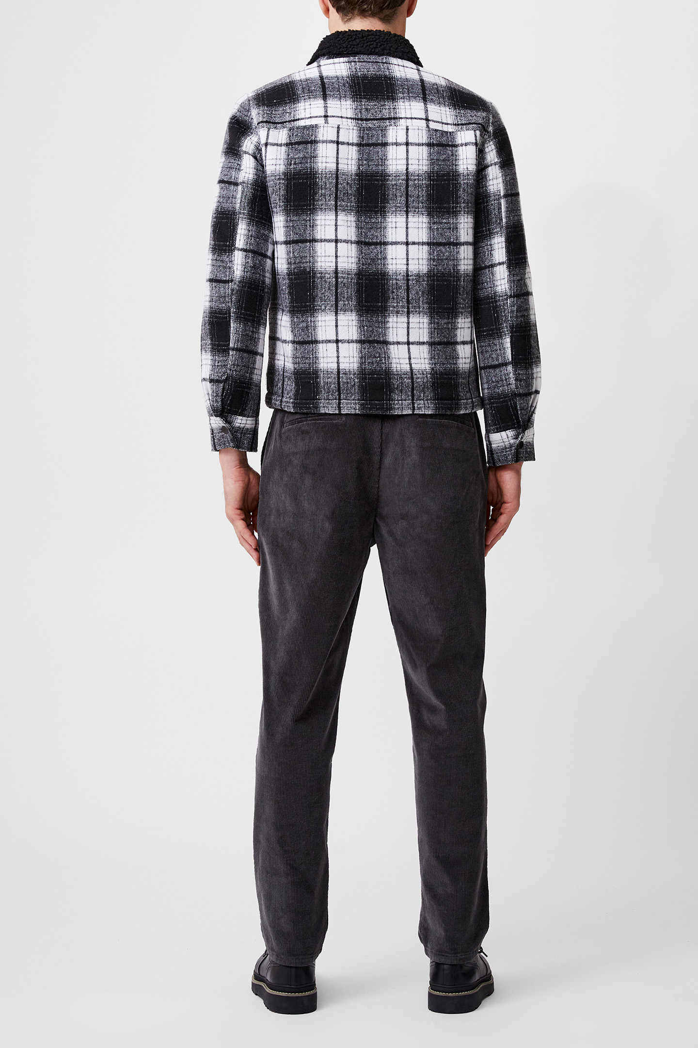 BORG COLLAR CHECKED JACKET BLACK WHITE 2