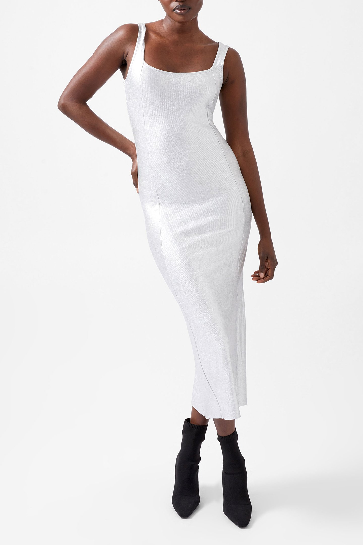 VISTA RIB FOIL COATED DRESS SILVER by French Connection